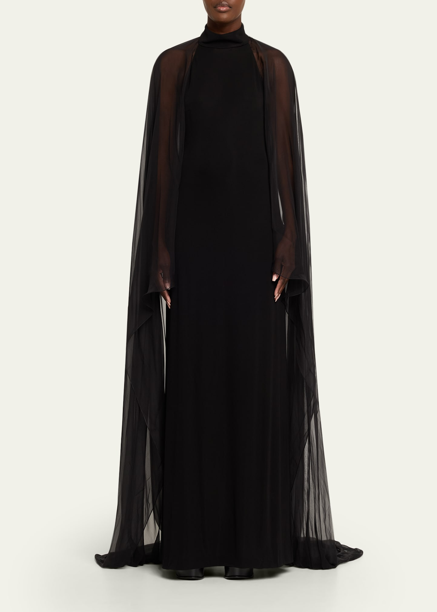 Tilly Cape-Sleeve Jersey Backless Gown - 2