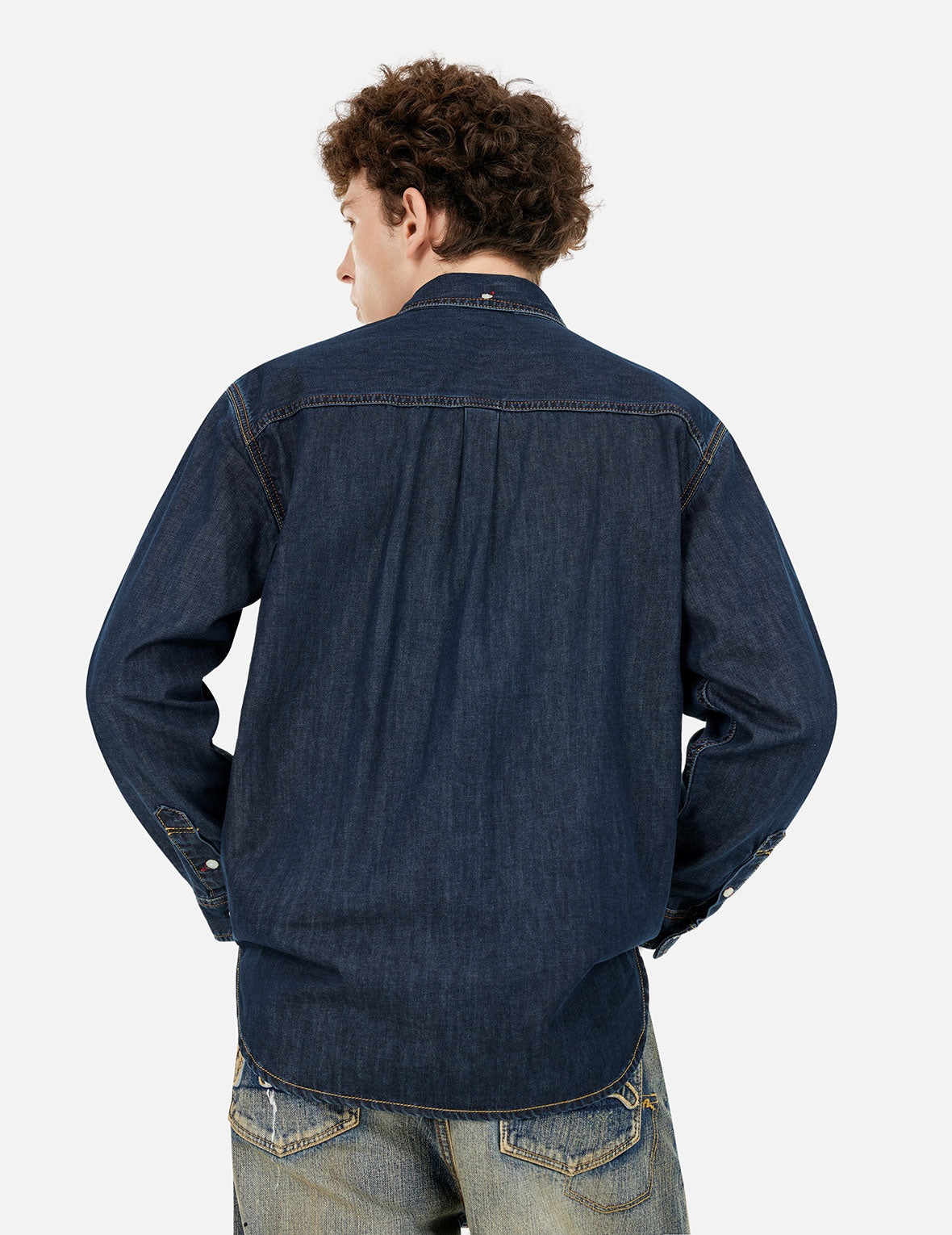 Multi-Pocket with Brocade Patch Relax Fit Denim Shirt - 5