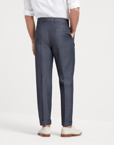 Brunello Cucinelli Wool and linen denim-effect twill leisure fit trousers with pleat outlook