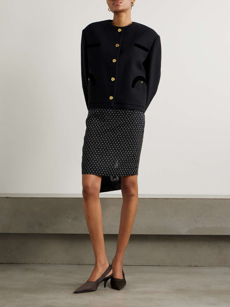 BLAZÉ MILANO Missy Gliss velvet-trimmed cotton-blend bouclé jacket Black outlook