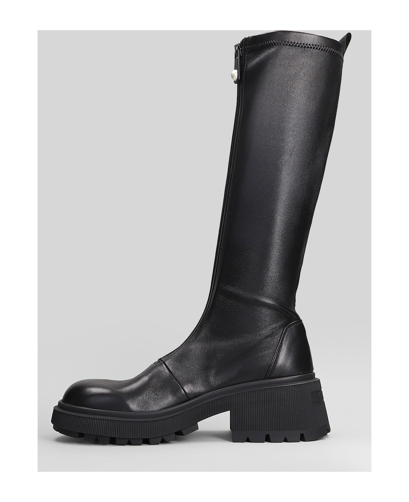 Lune Low Heels Boots In Black Leather - 3