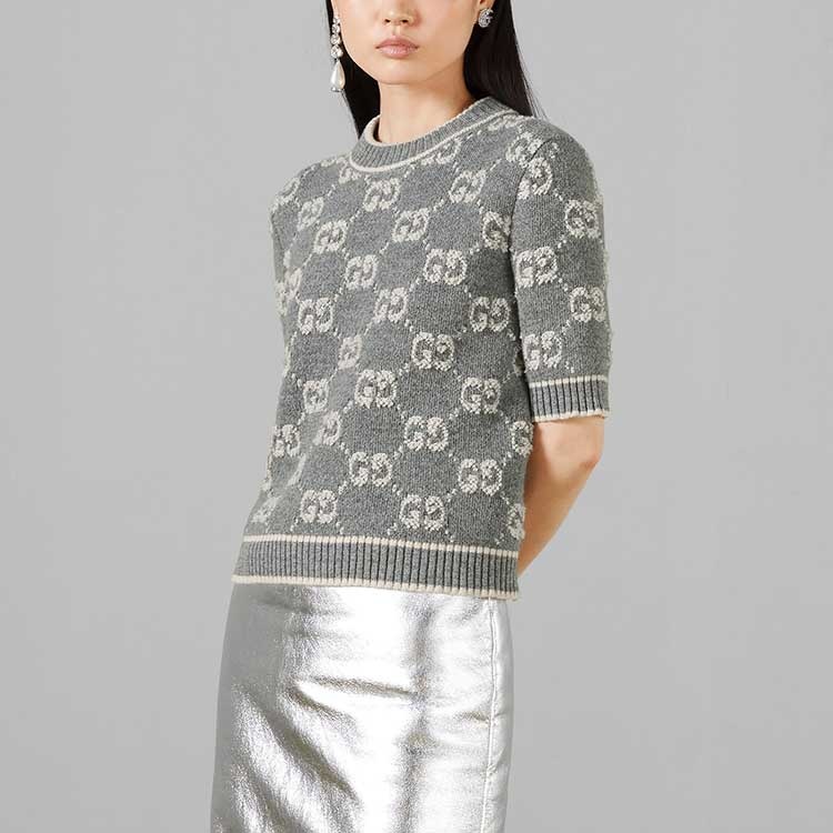 (WMNS) Gucci GG Wool Bouclé Jacquard Top 'Grey Ivory' 770059-XKCNA-1130 - 2