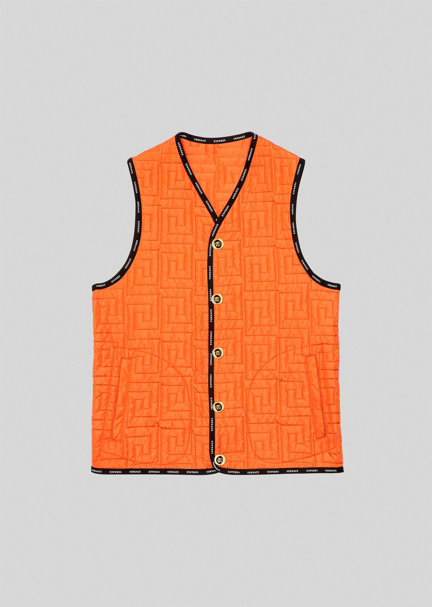 Greca Pattern Quilted Button-Up Vest - 1