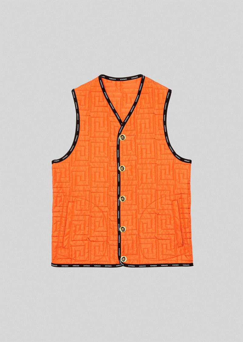 Greca Pattern Quilted Button-Up Vest 1