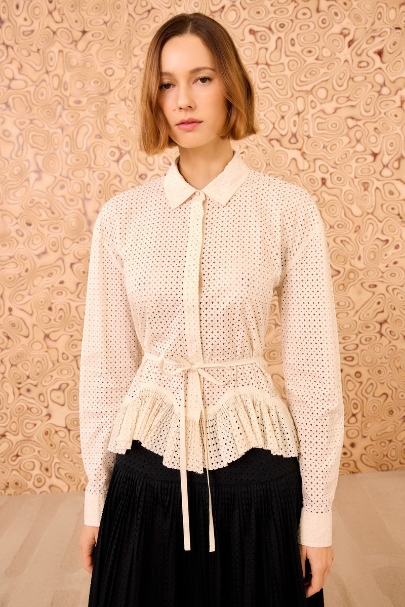 ULLA JOHNSON Kelila Button Up Blouse with Belt outlook