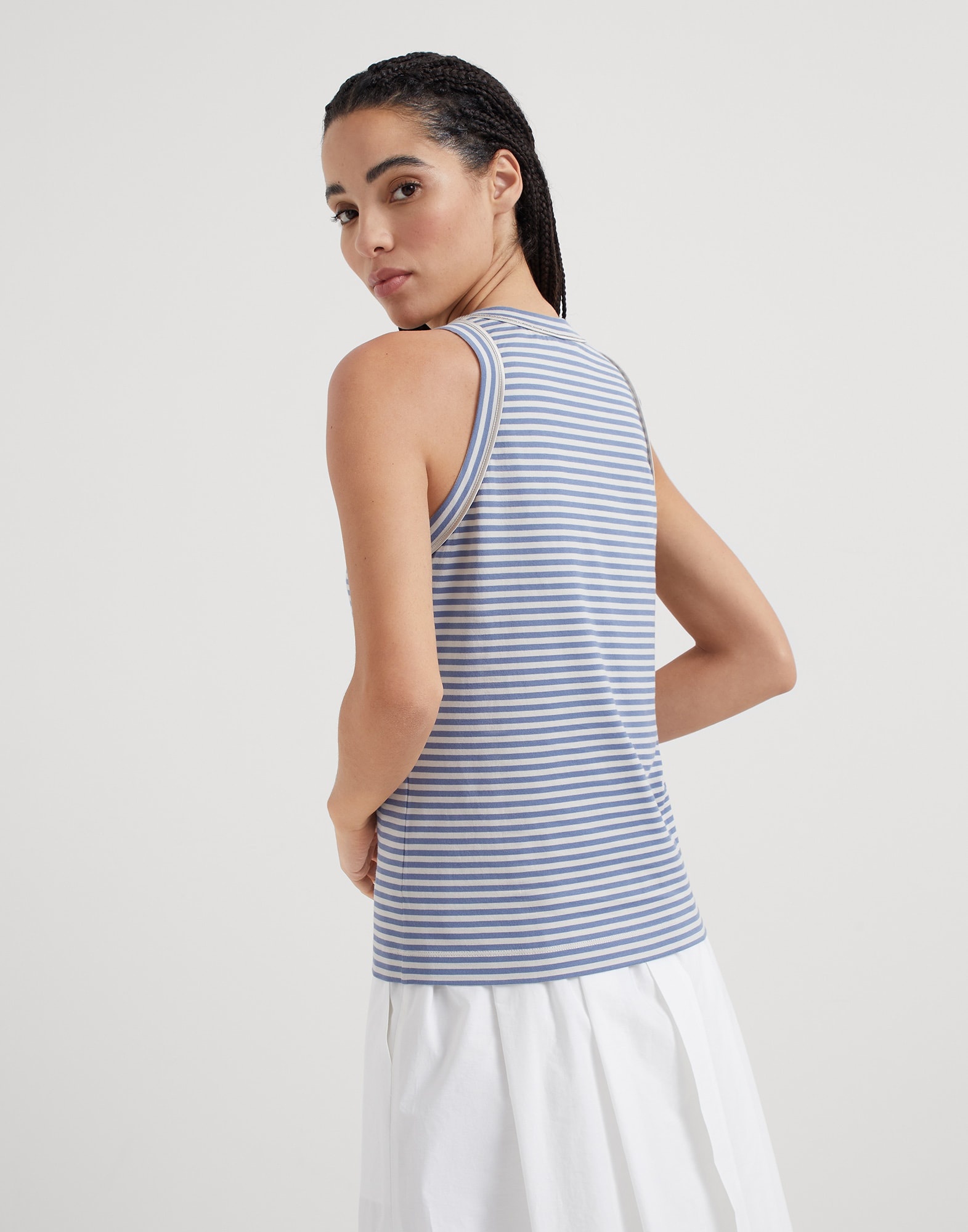 Cotton striped jersey top with monili - 2