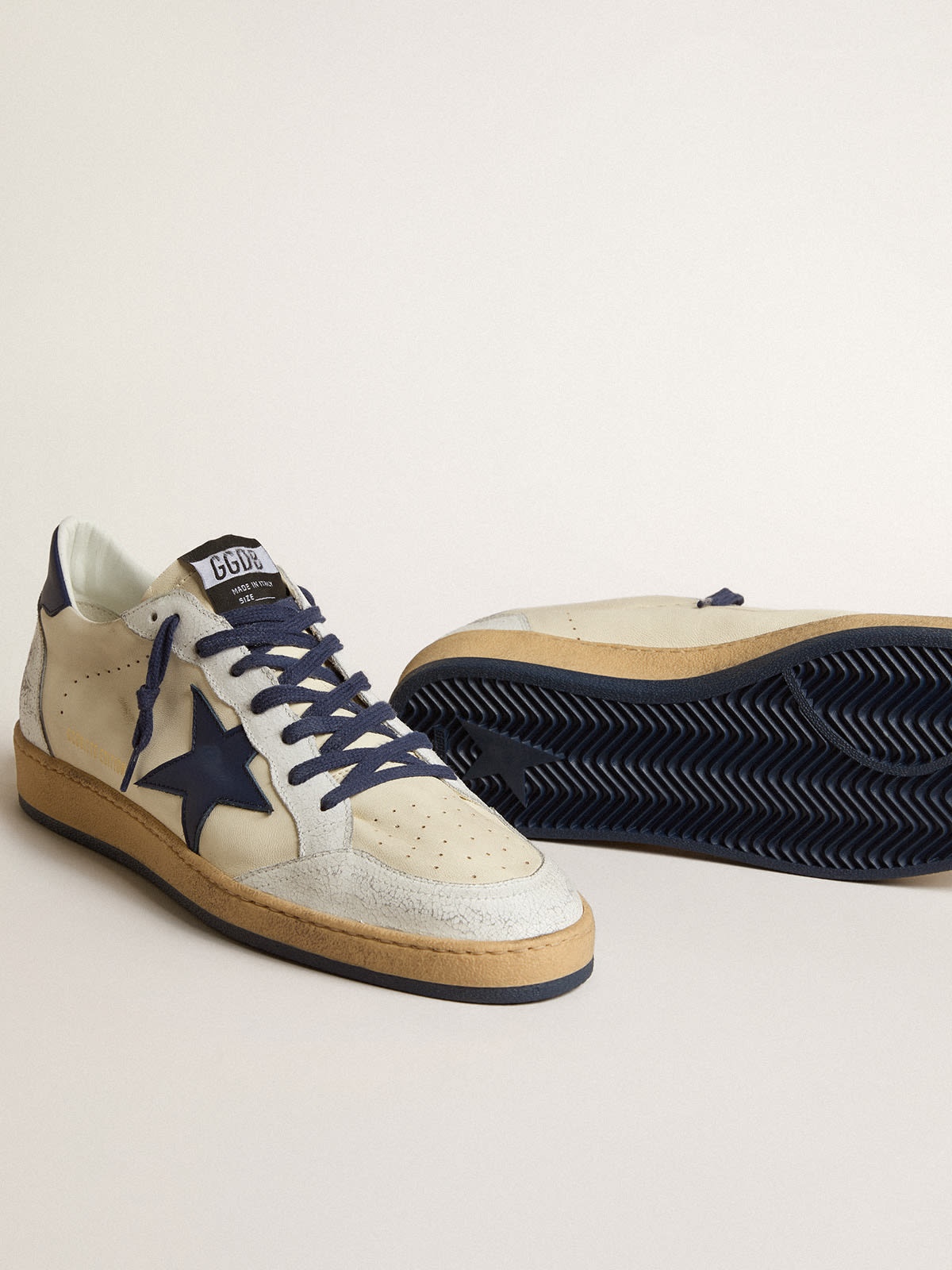 Golden Goose Ball Star LTD in cream nappa with blue leather