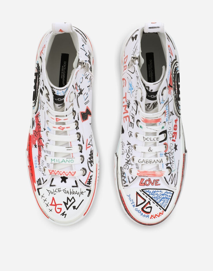 Hand-painted graffiti canvas Portofino Light mid-top sneakers - 4