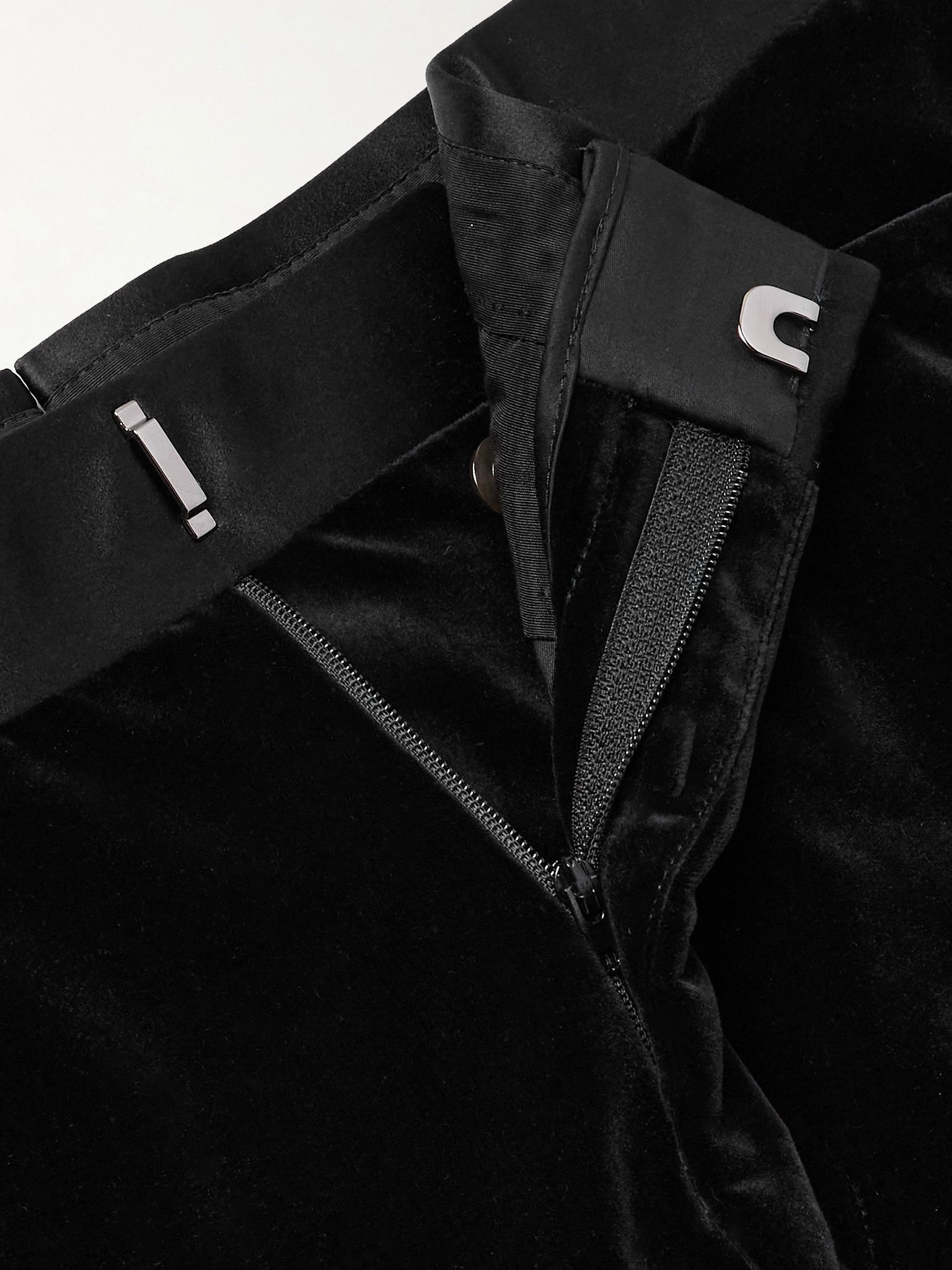 Atticus Straight-Leg Satin-Trimmed Cotton-Velvet Tuxedo Trousers Black - 6
