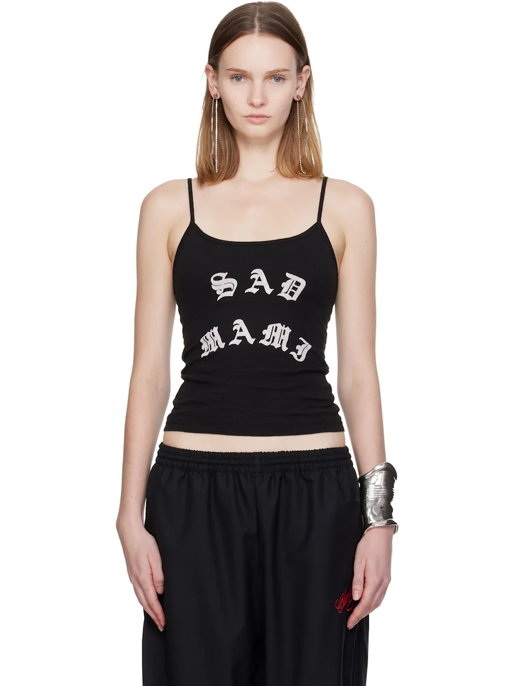 Black Printed Text Tank Top - 1