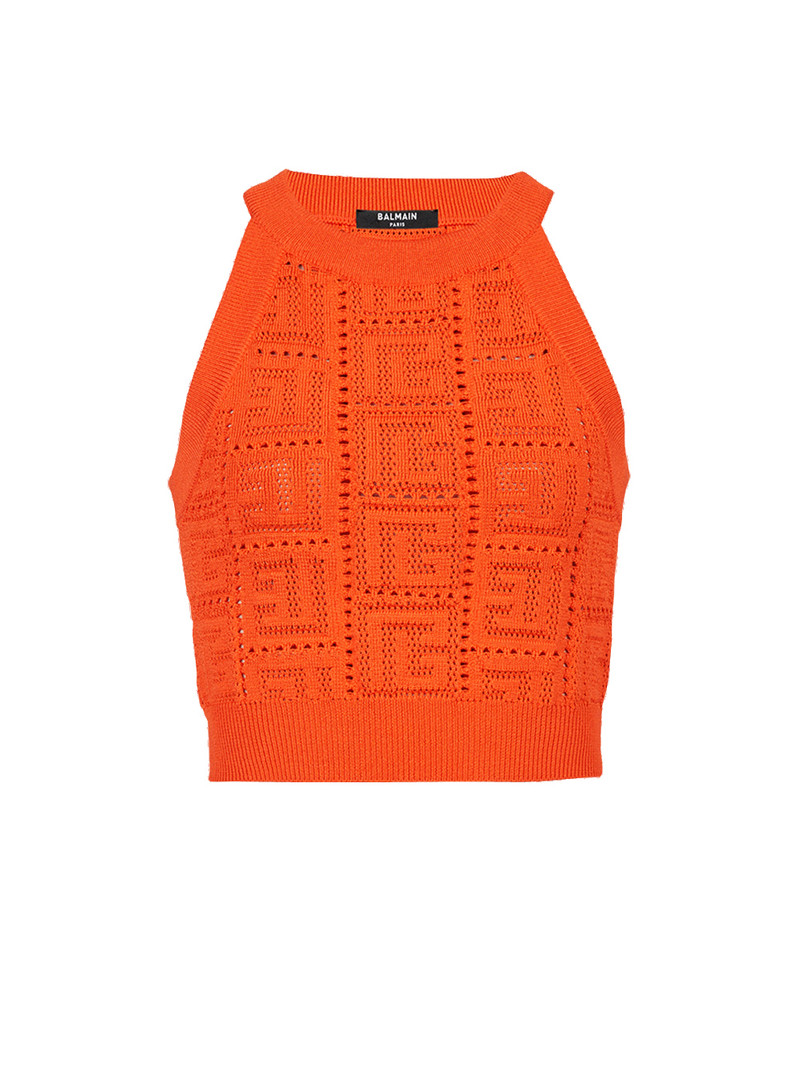 Eco-designed knit crop top with Balmain monogram 1