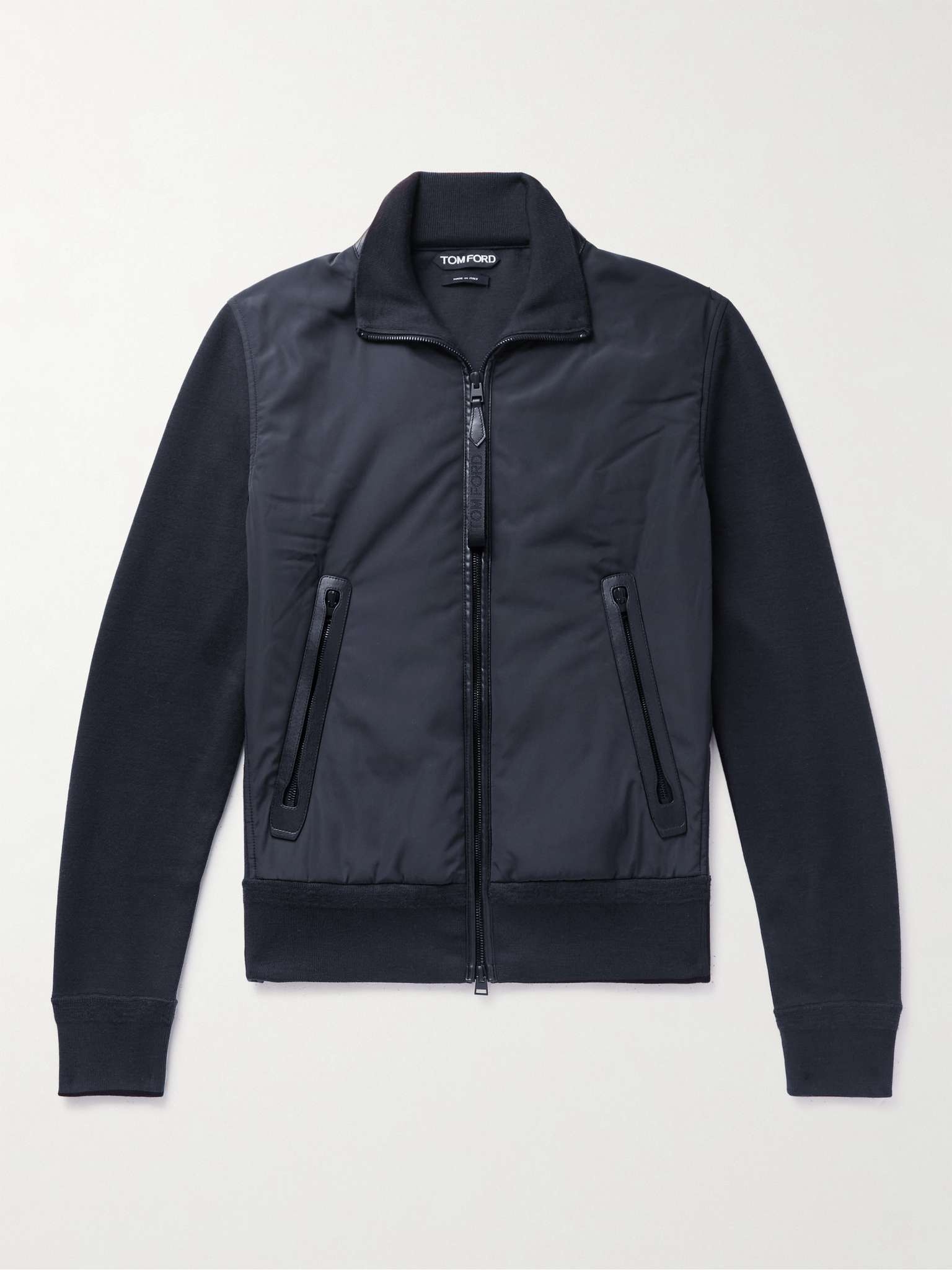 Panelled Ribbed Wool and Shell Zip-Up Cardigan - 1