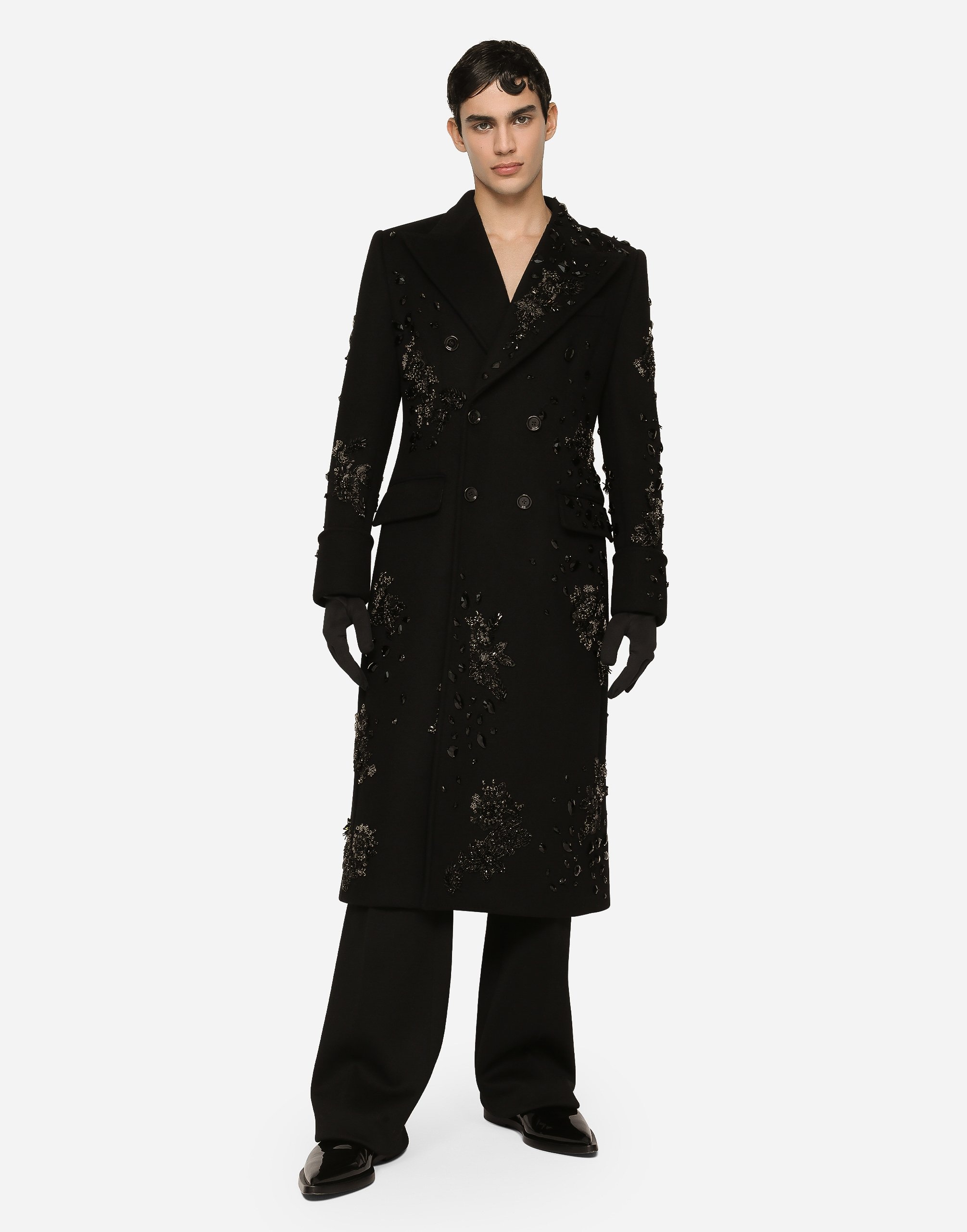Double-breasted coat with embroidery and stones - 2