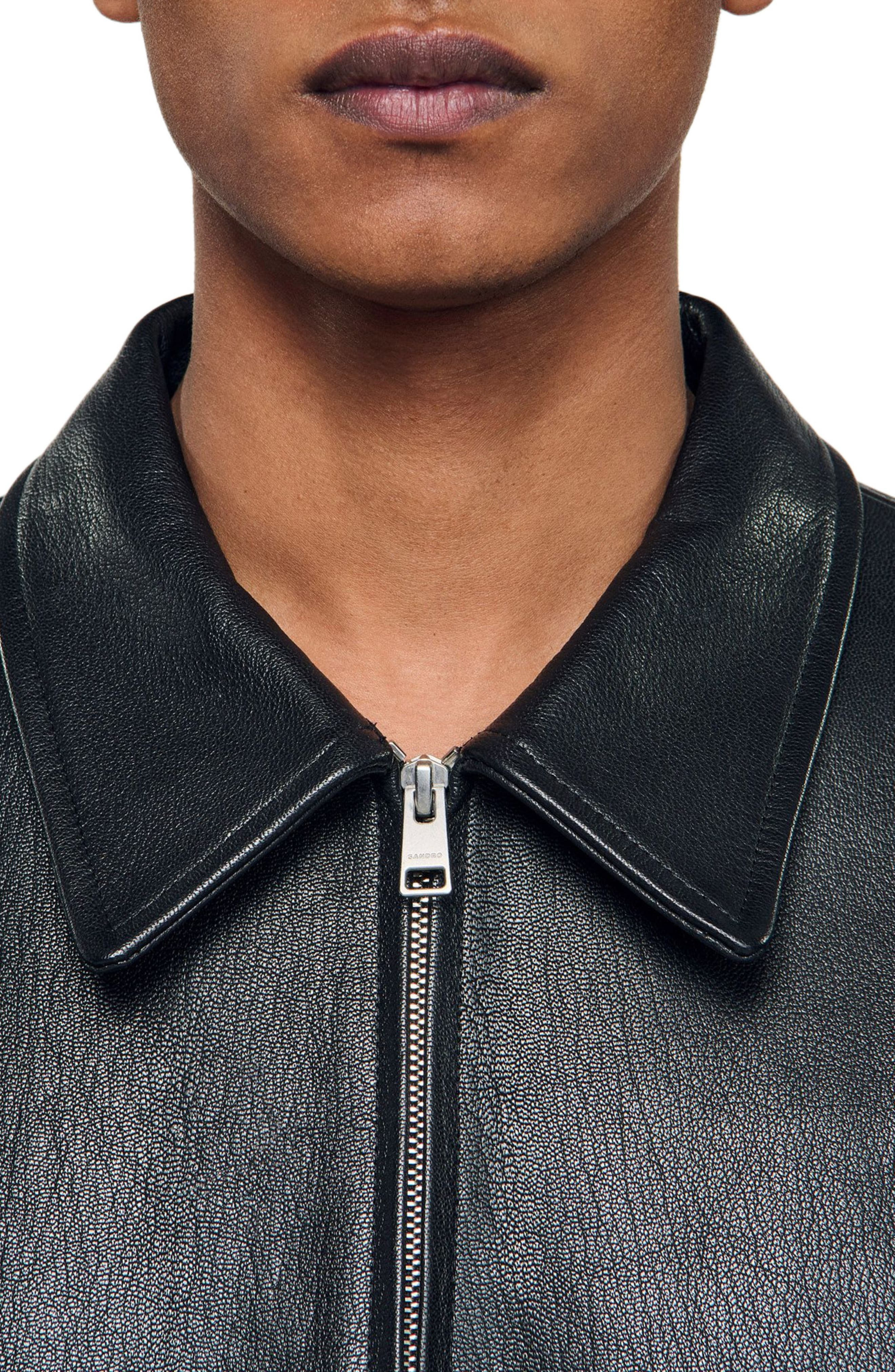SANDRO Zip-up leather jacket in Black at Nordstrom - 4
