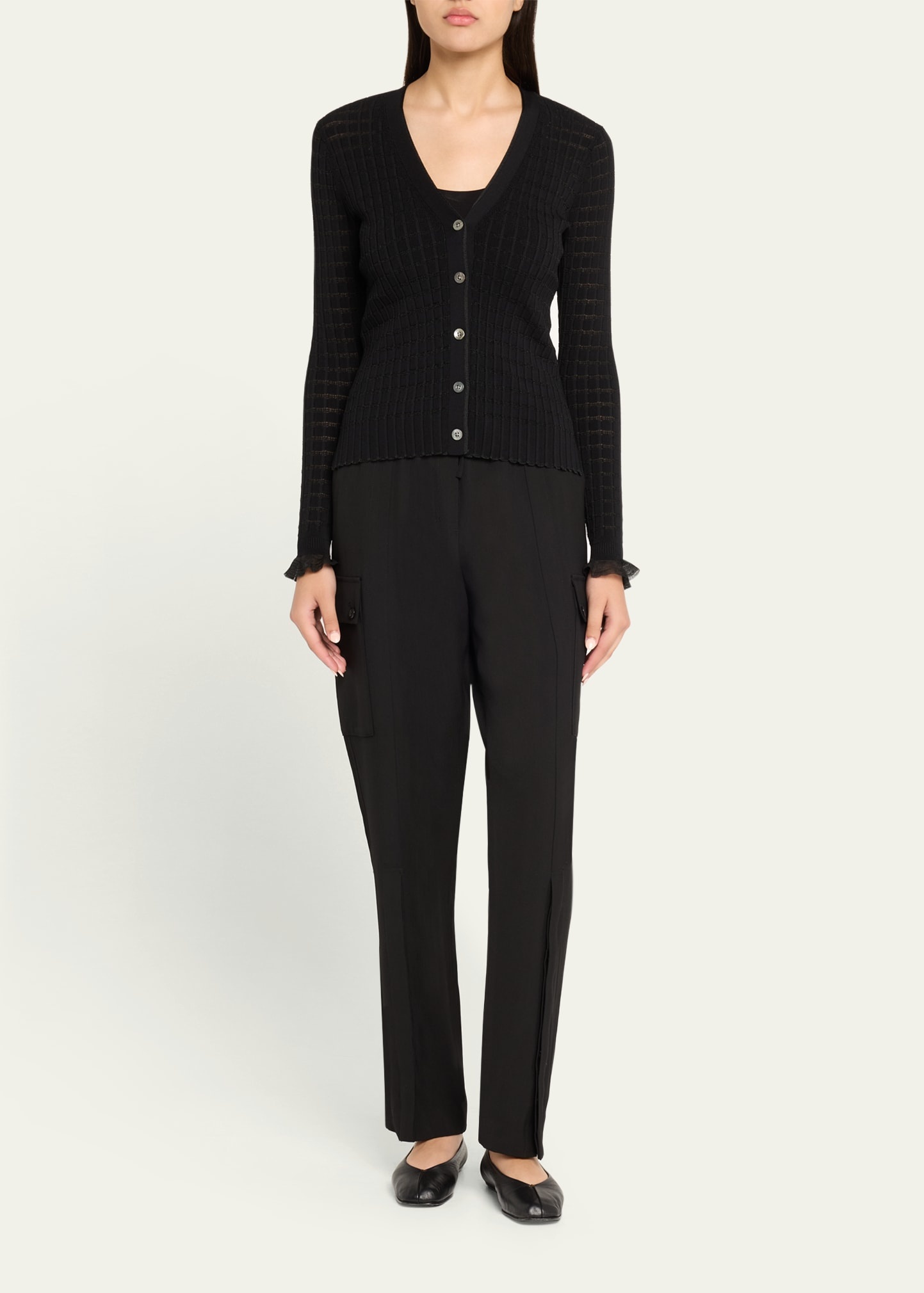 Ruffle-Trim V-Neck Cardigan - 2