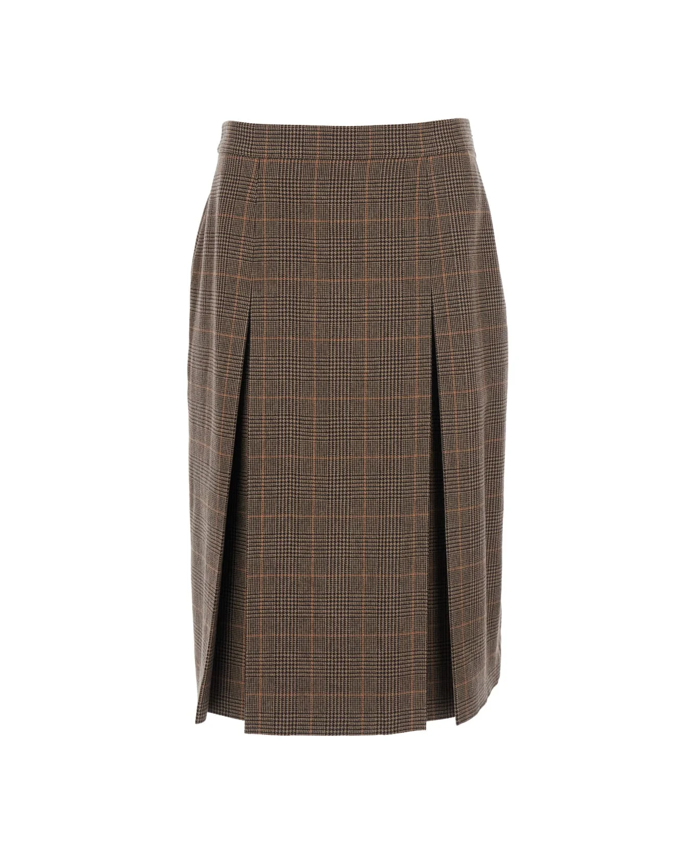 Grey Midi Skirt With Side Concealed Zip Closure And All-over Check Motif In Wool And Cashmere Woman - 1