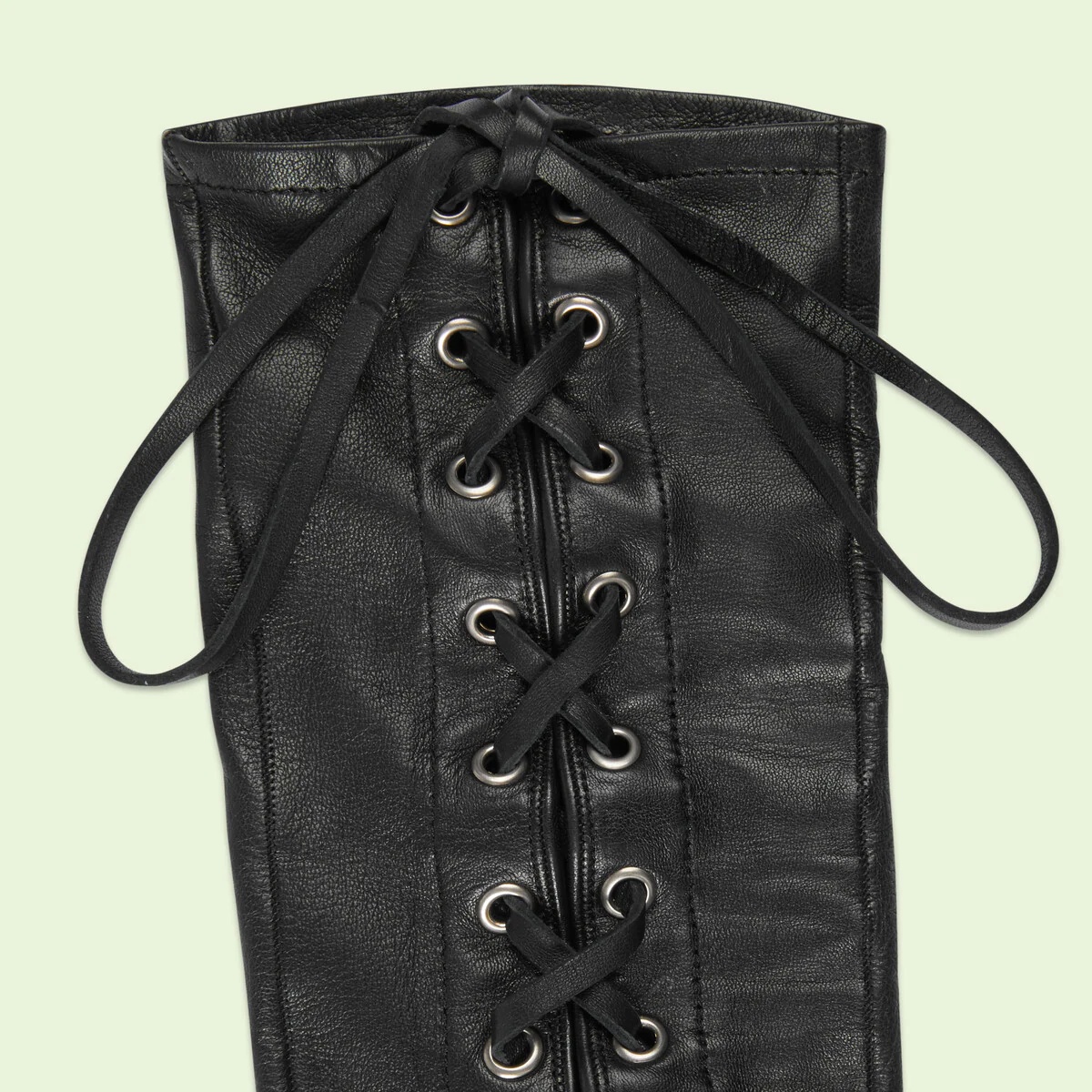 Leather fingerless gloves with corset lacing - 2