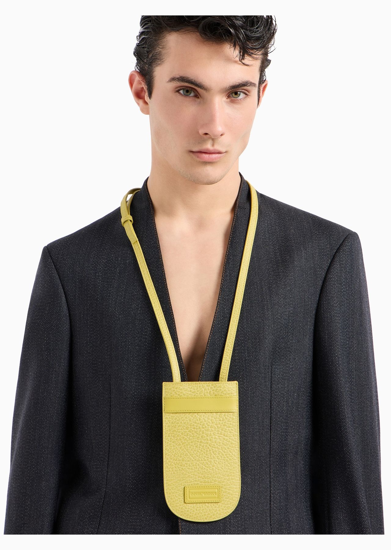 Pebbled-leather tech case with shoulder strap and smooth leather details - 6