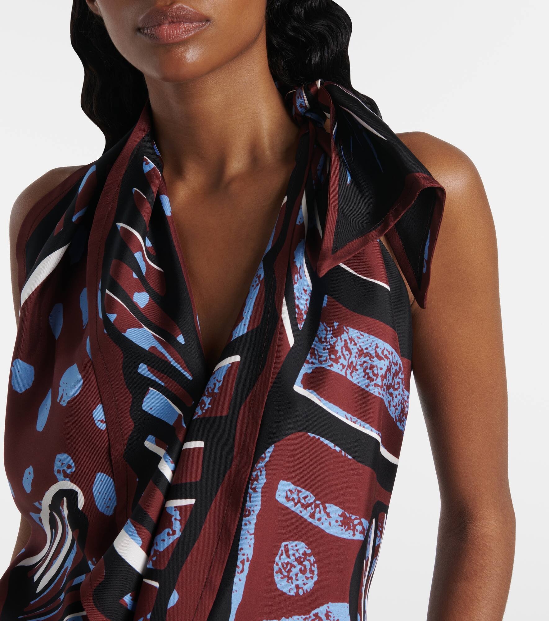Printed halterneck silk twill top - 4