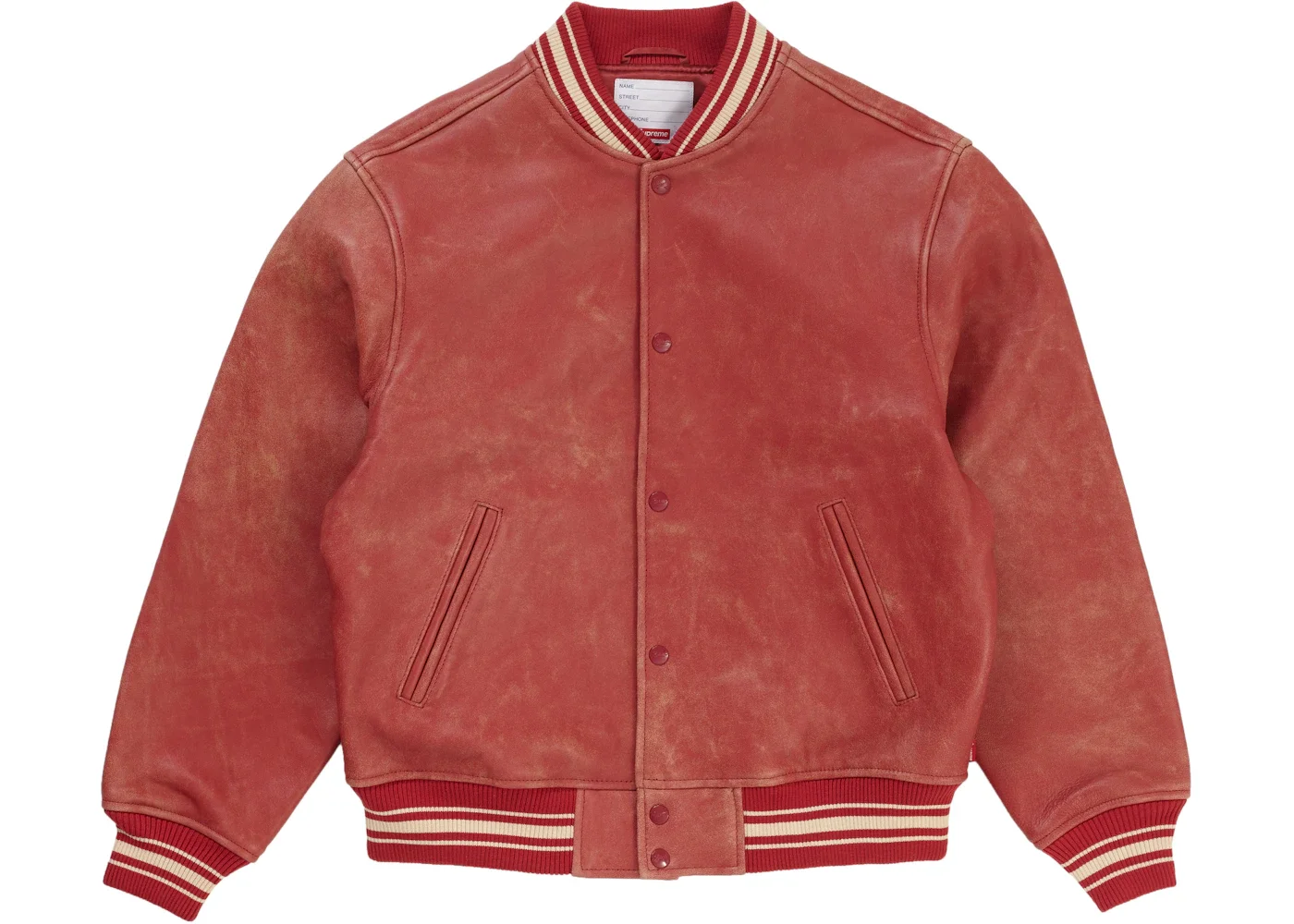 Supreme Worn Leather Varsity Jacket Red - 1