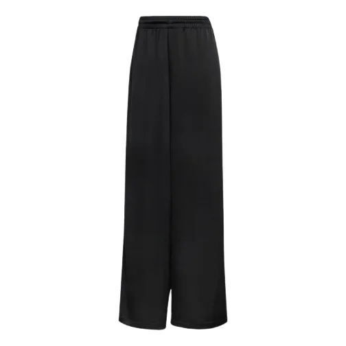 (WMNS) adidas Satin Wide Leg Tracksuit Bottoms Ruffle 3-Stripes 'Black' KC8813 - 1