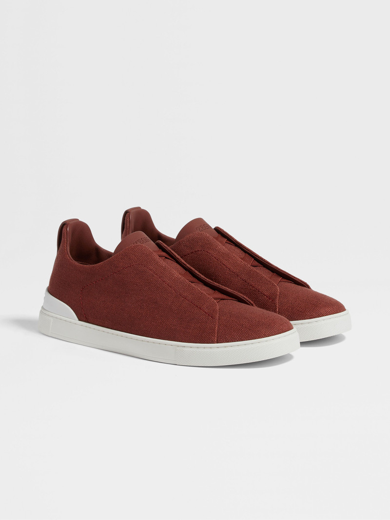 RED COTTON LINEN AND LEATHER TRIPLE STITCH™ SNEAKERS - 1