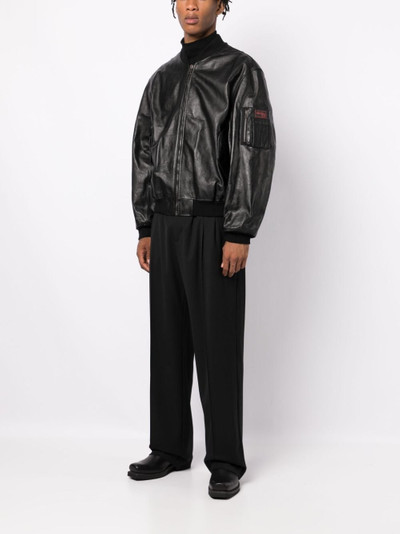 Raf Simons logo-patch leather bomber jacket outlook