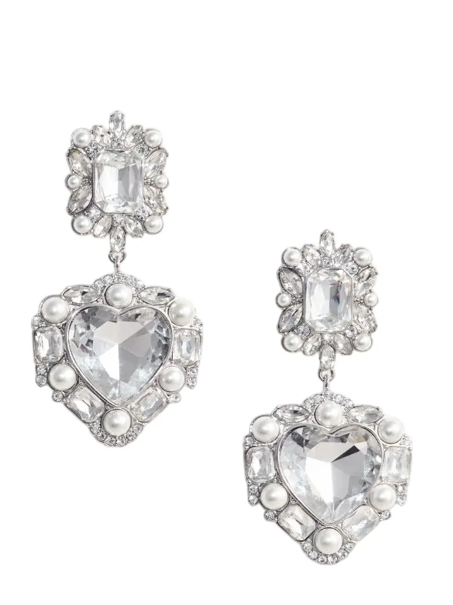 Self-Portrait Crystal Pearl Heart Earrings - 1