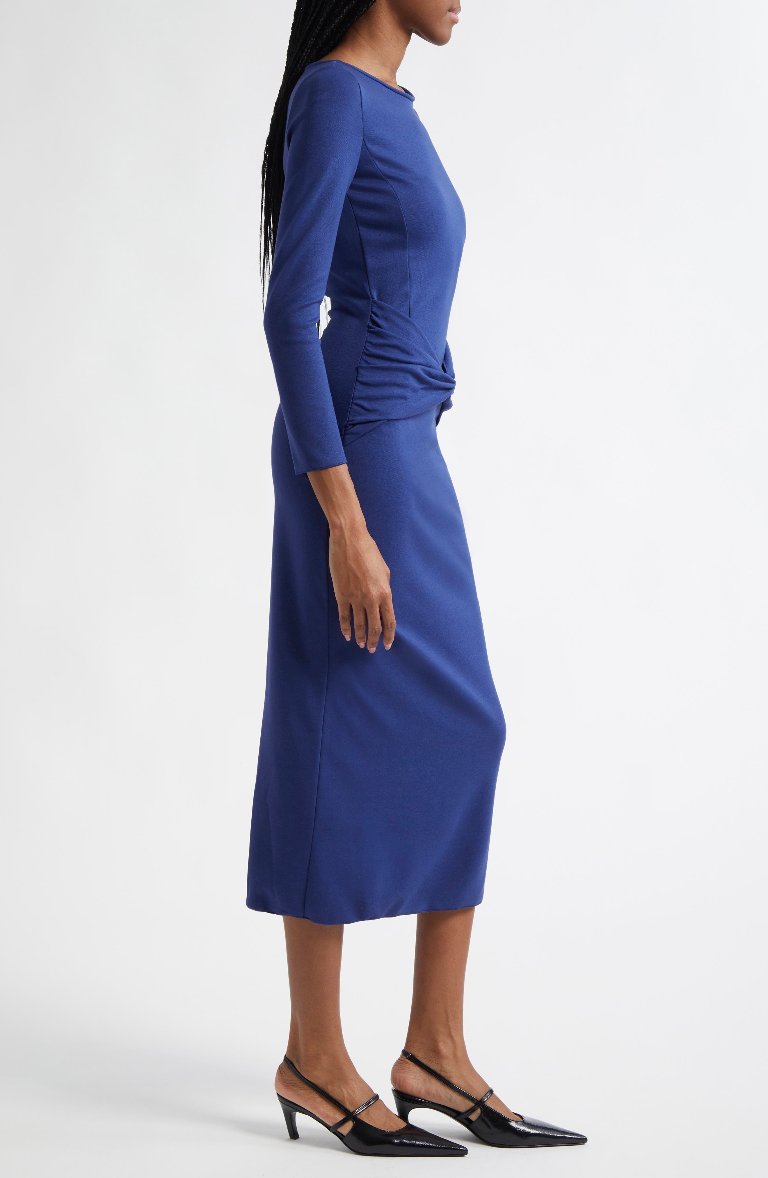 Emporio Armani Punto Milano Gathered Waist Long Sleeve Maxi Dress in Cobalt Blue at Nordstrom - 3