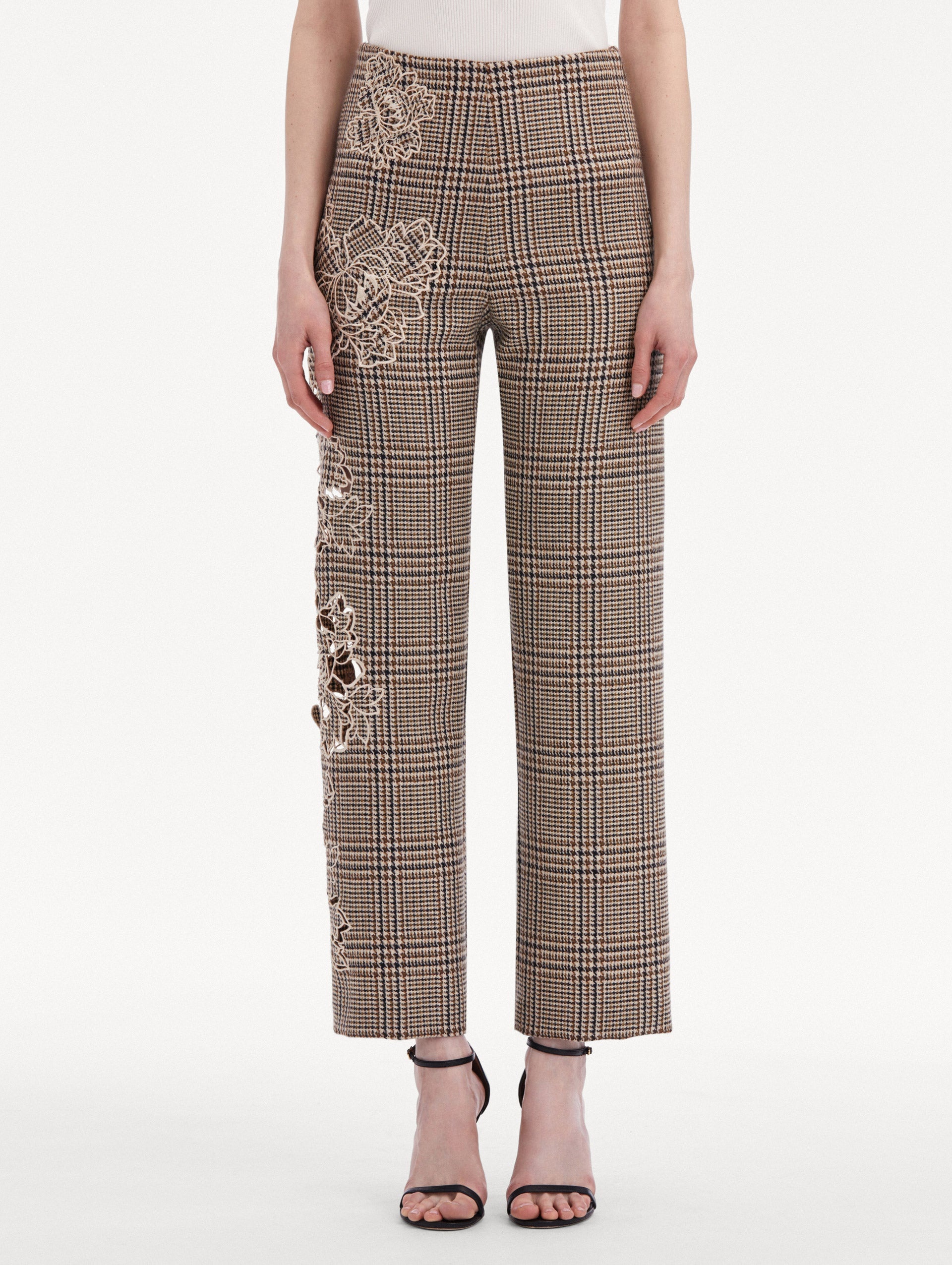 PEONY GUIPURE APPLIQUÉ PLAID PANT - 4