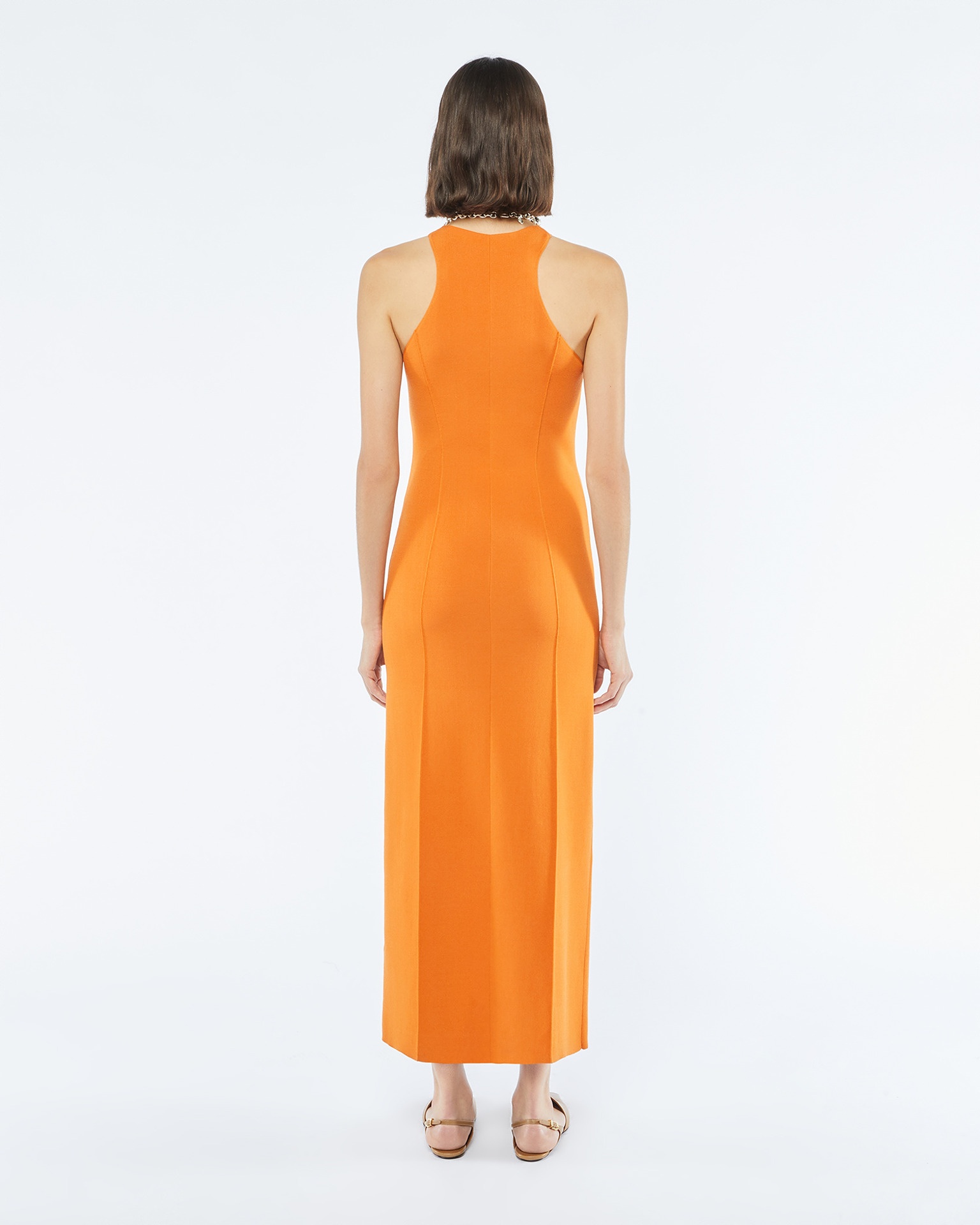 ELIA - Fitted halterneck midi dress - Orange - 3
