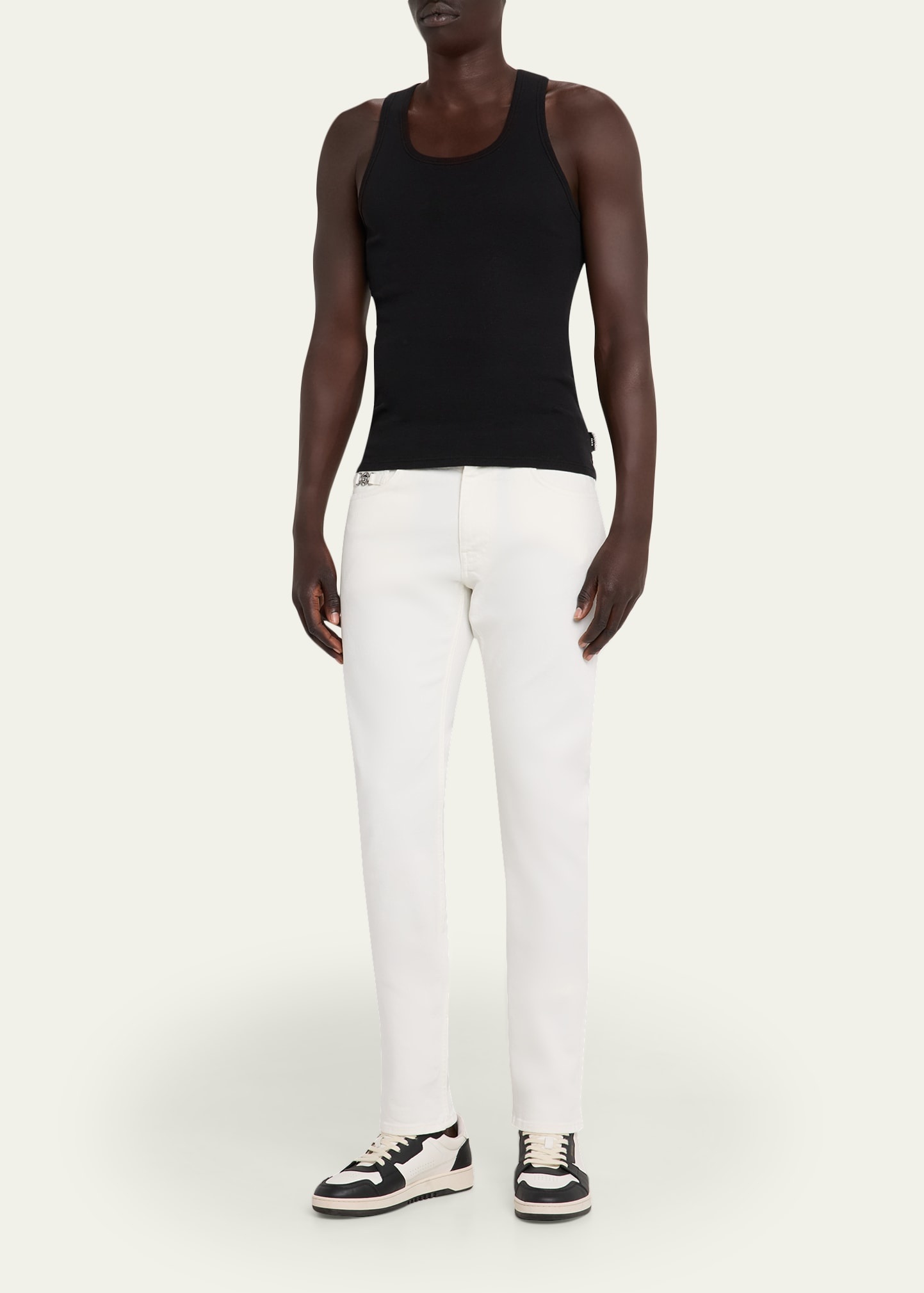 Men's White Denim Straight-Leg Jeans - 2