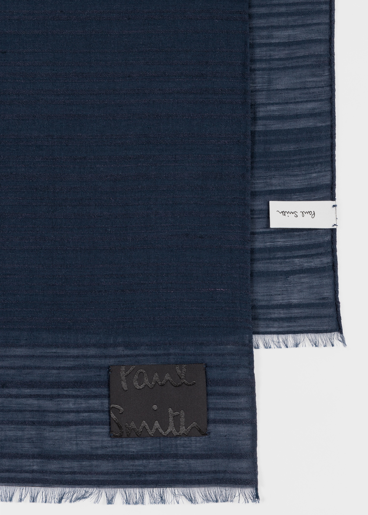 Dark Navy Cotton-Blend Shadow Stripe Scarf - 2