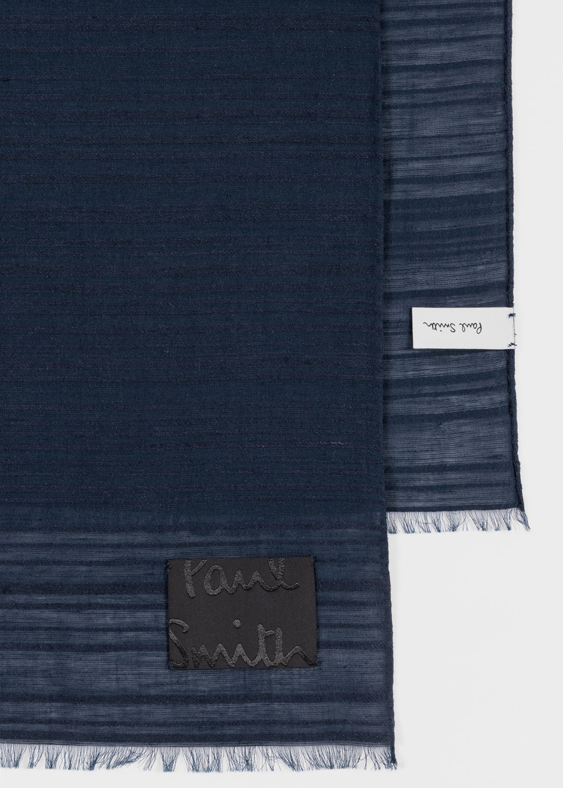 Paul Smith Dark Navy Cotton-Blend Shadow Stripe Scarf outlook