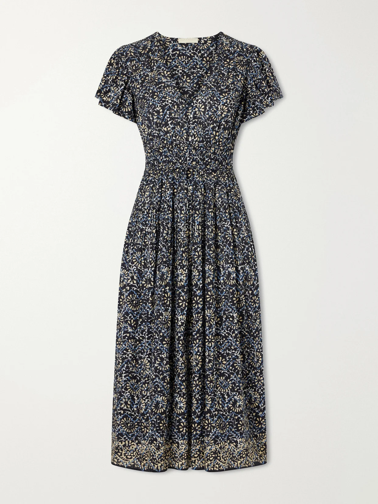 Lyria Gathered Printed Cotton-blend Midi Dress - 1
