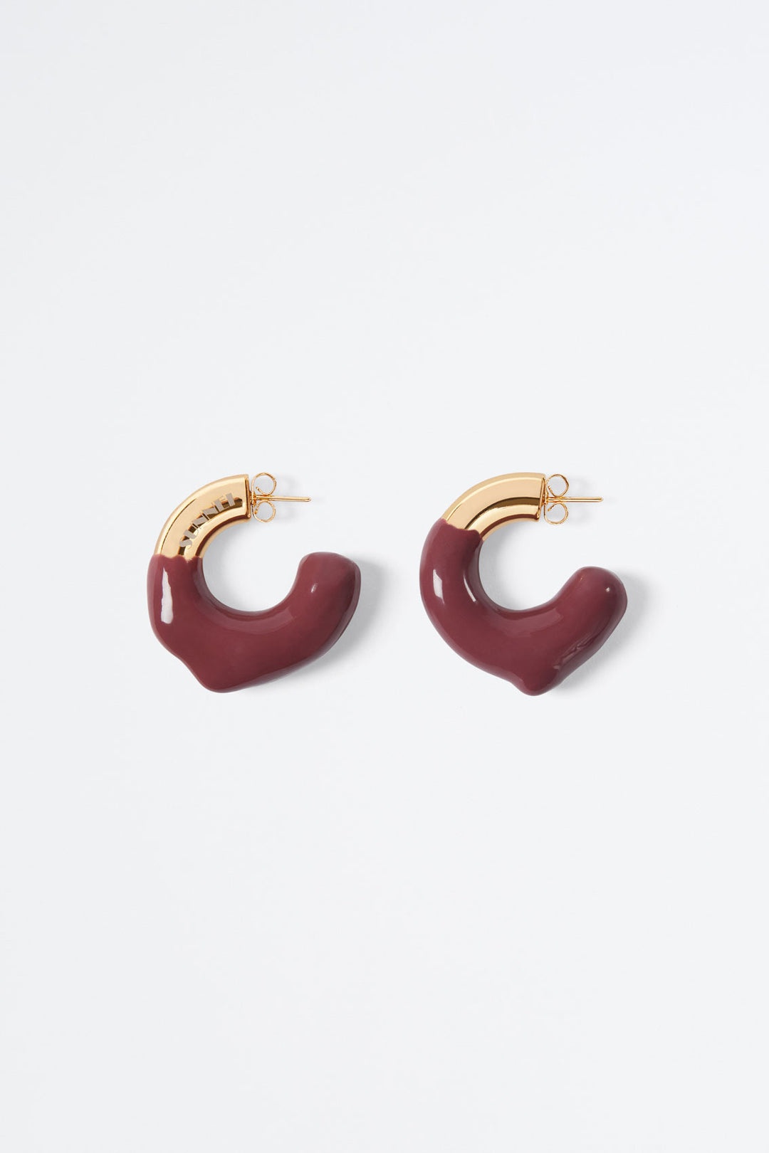 PURPLE BROWN RUBBERIZED SMALL GOLD EARRINGS - 1