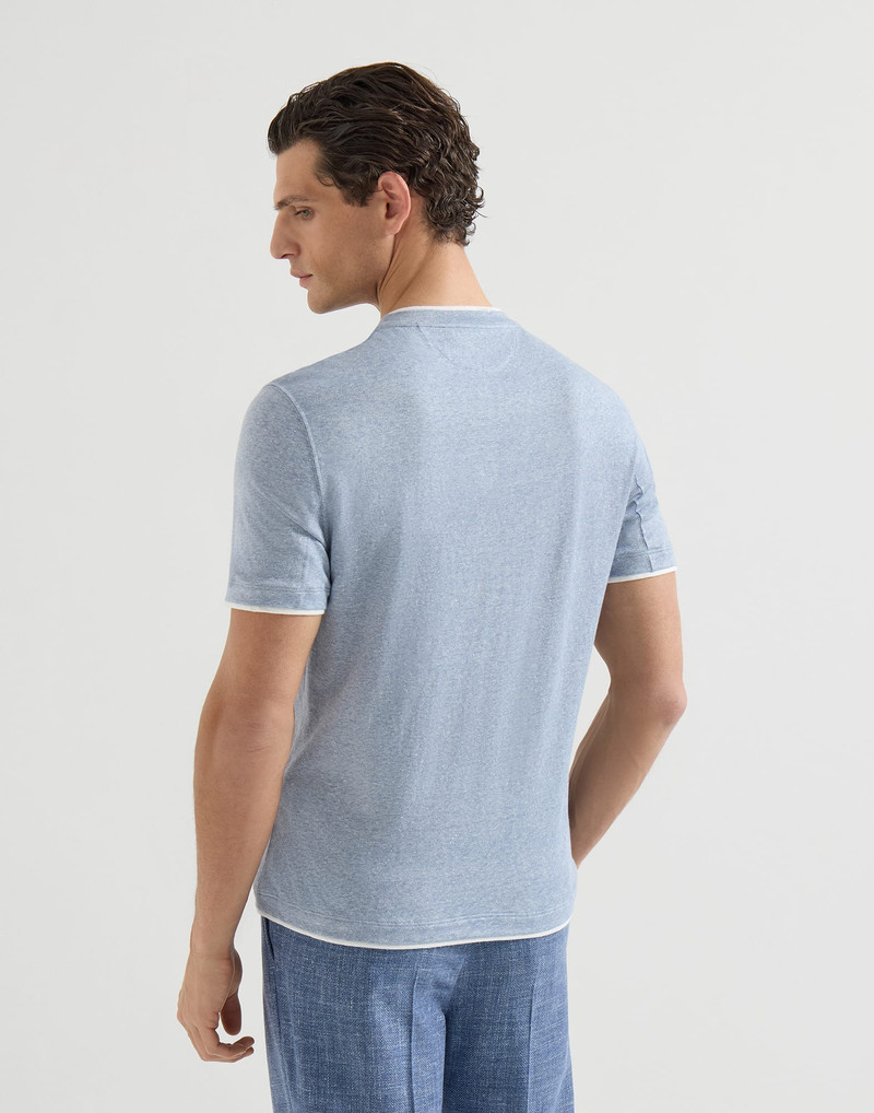 Brunello Cucinelli Linen and cotton jersey crew neck T-shirt with faux-layering outlook