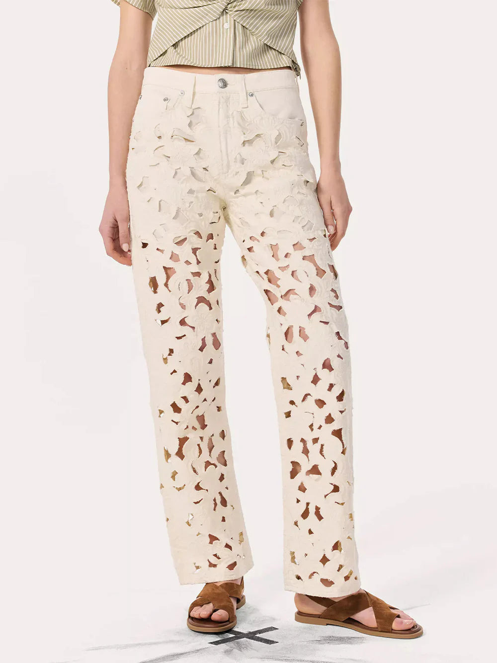 Logan Mid Rise Wide Leg Floral Cutout - 2