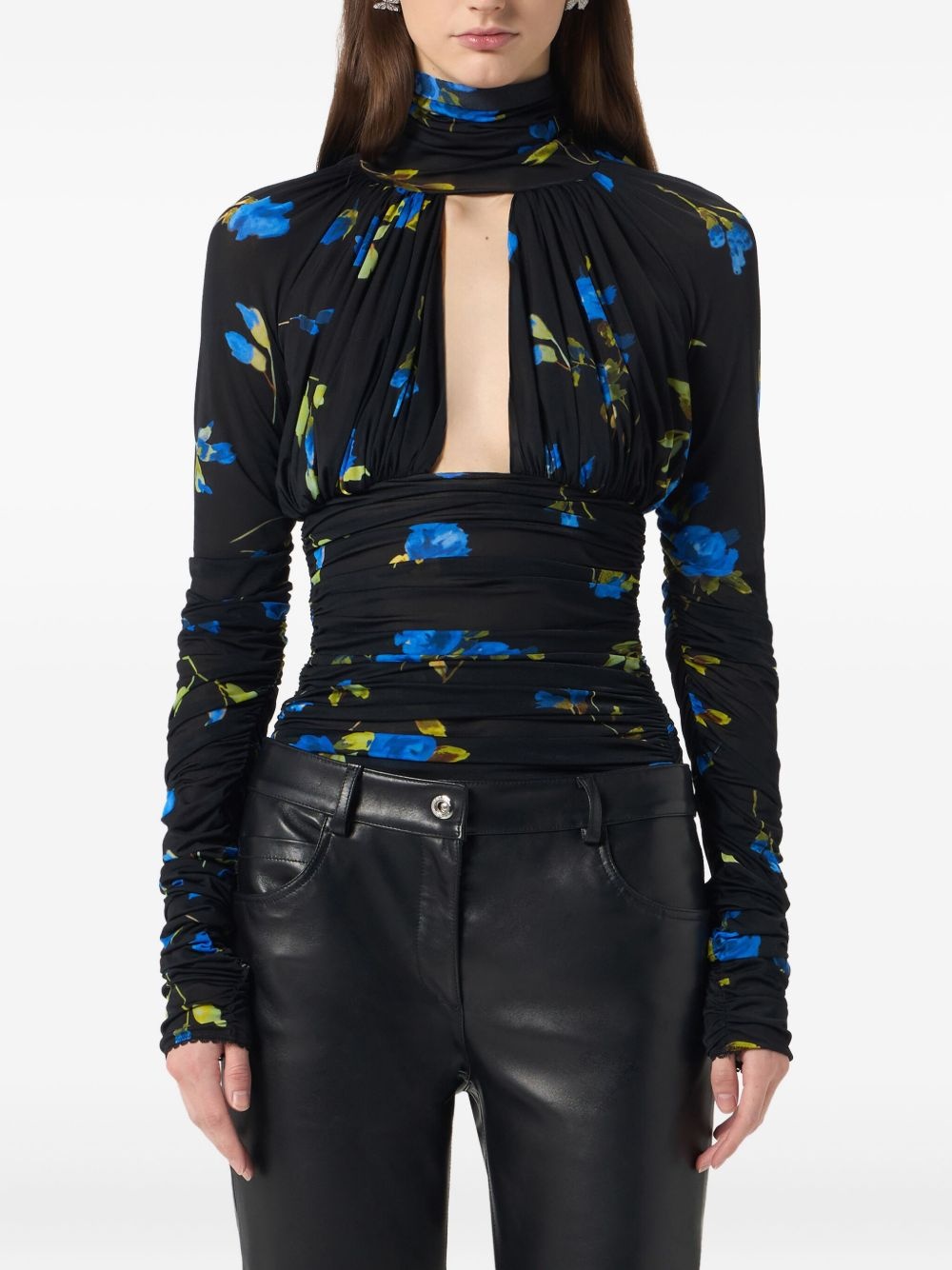 floral-print ruched bodysuit - 2
