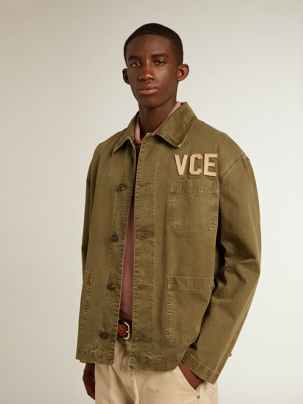 Men's olive-colored cotton shirt - 5