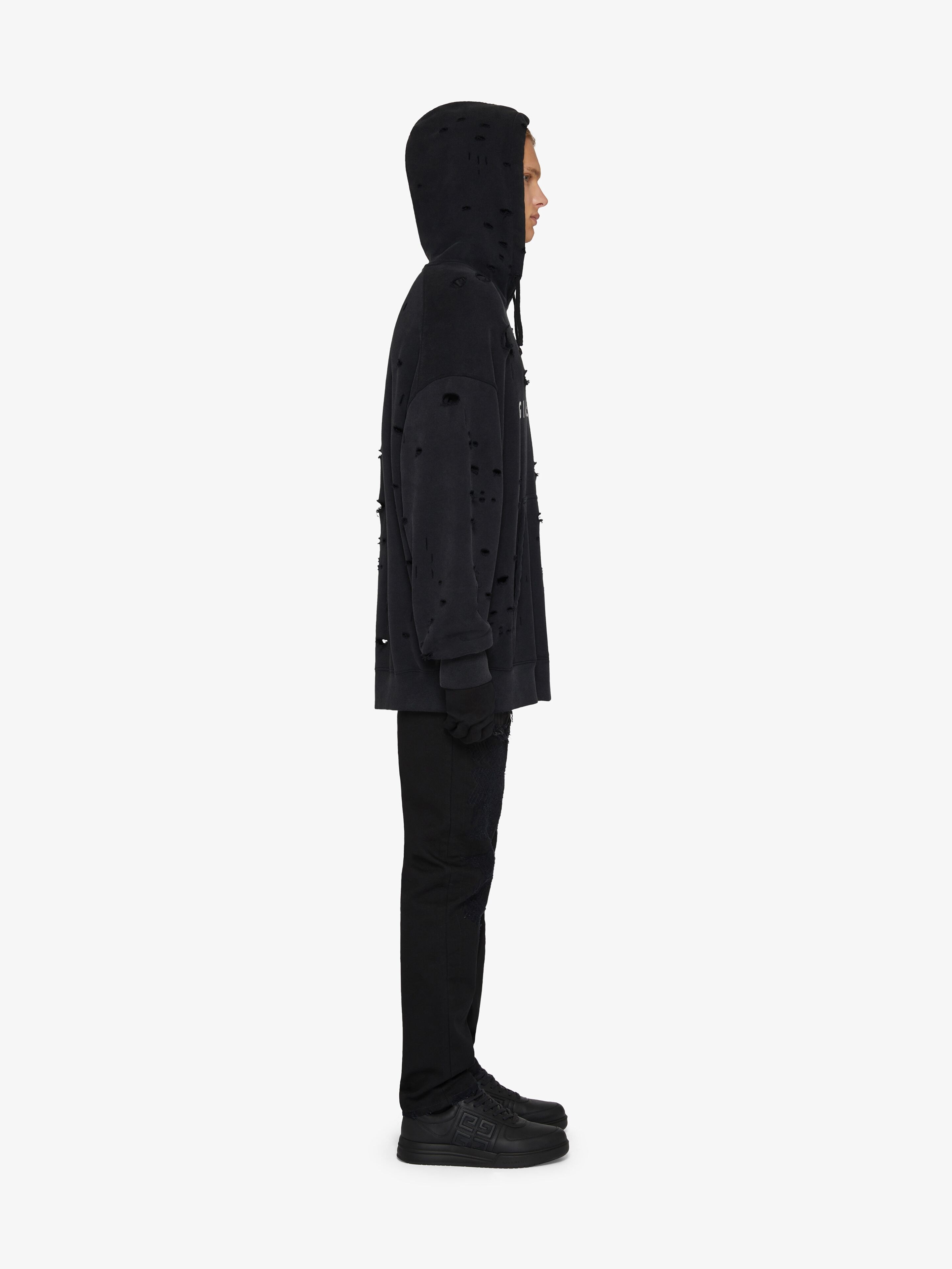 GIVENCHY HOODIE IN FLEECE WITH DESTROYED EFFECT - 3