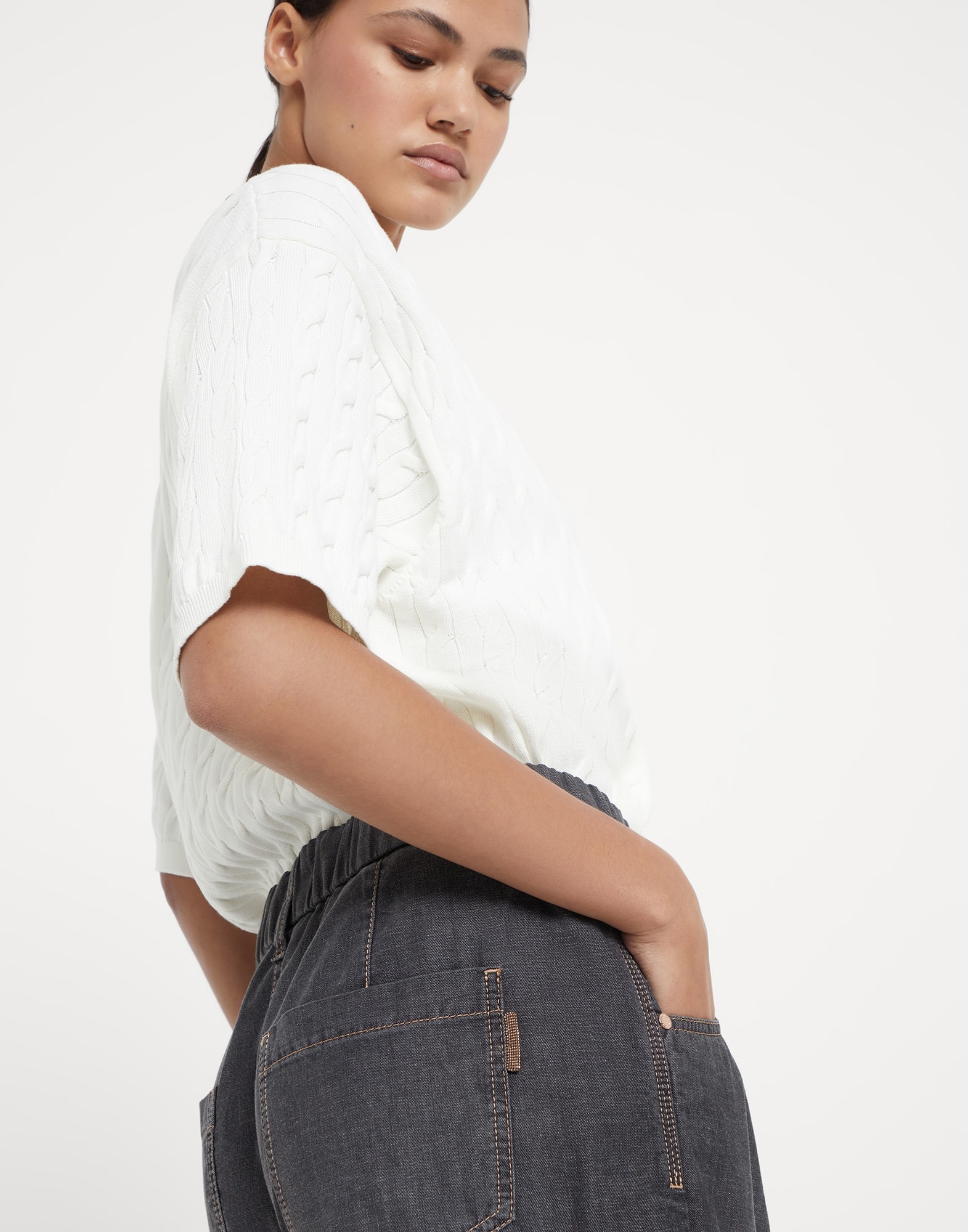 Lightweight denim baggy trousers with shiny tab - 3