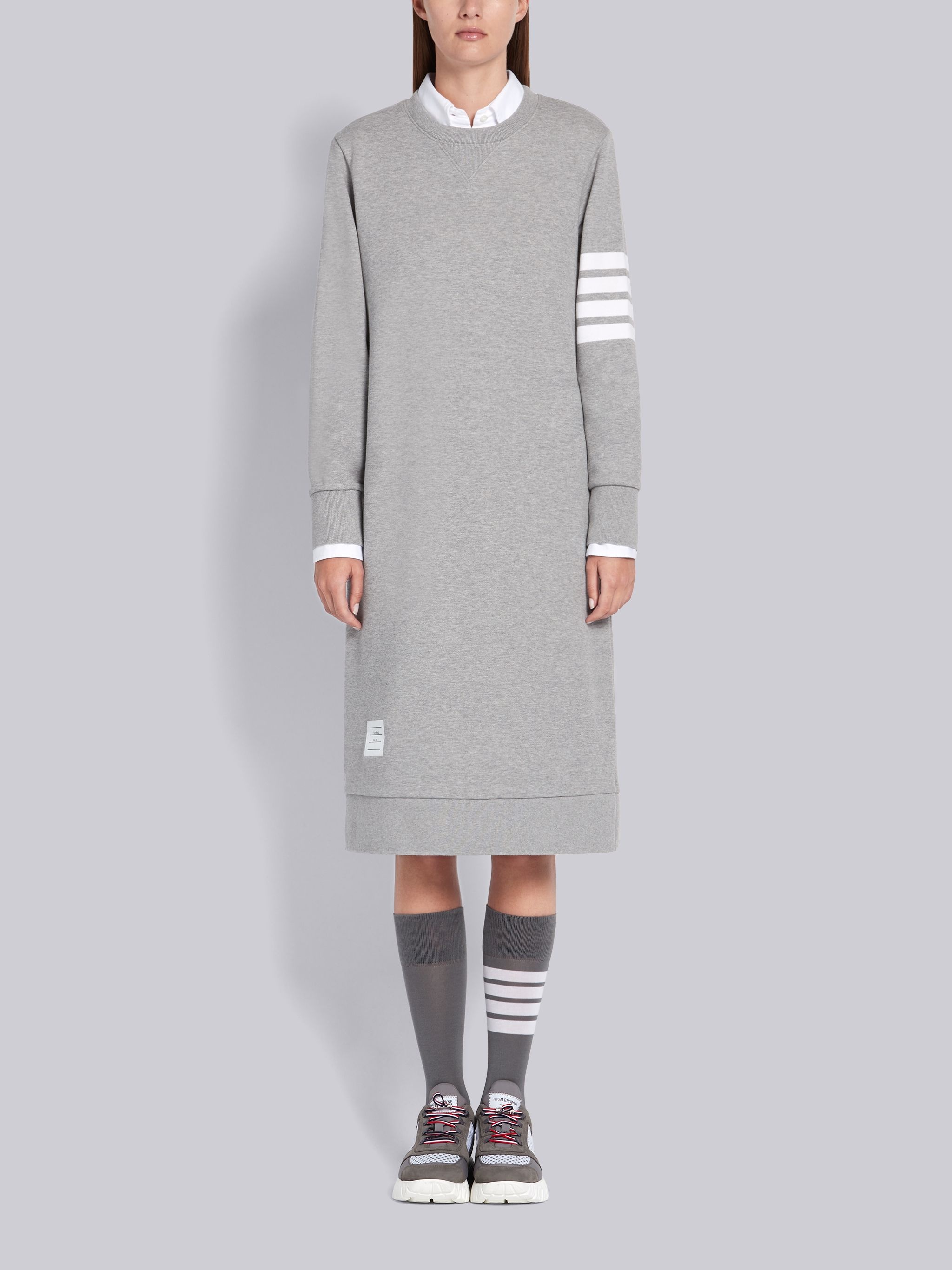 Light Grey Classic Loop Back 4-Bar Sweater Dress - 1