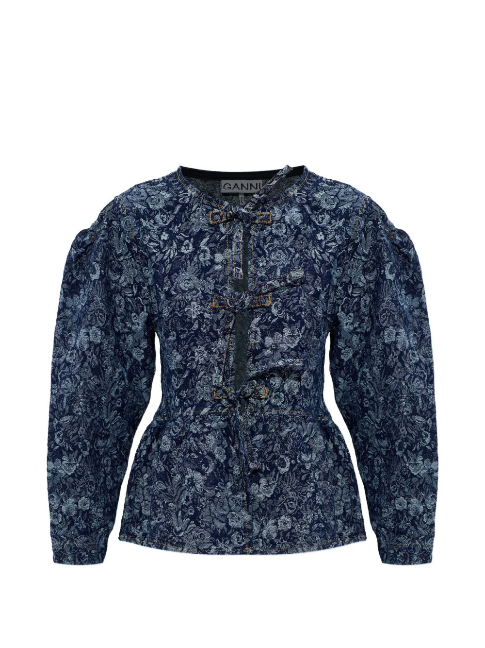 floral-pattern denim blouse - 1