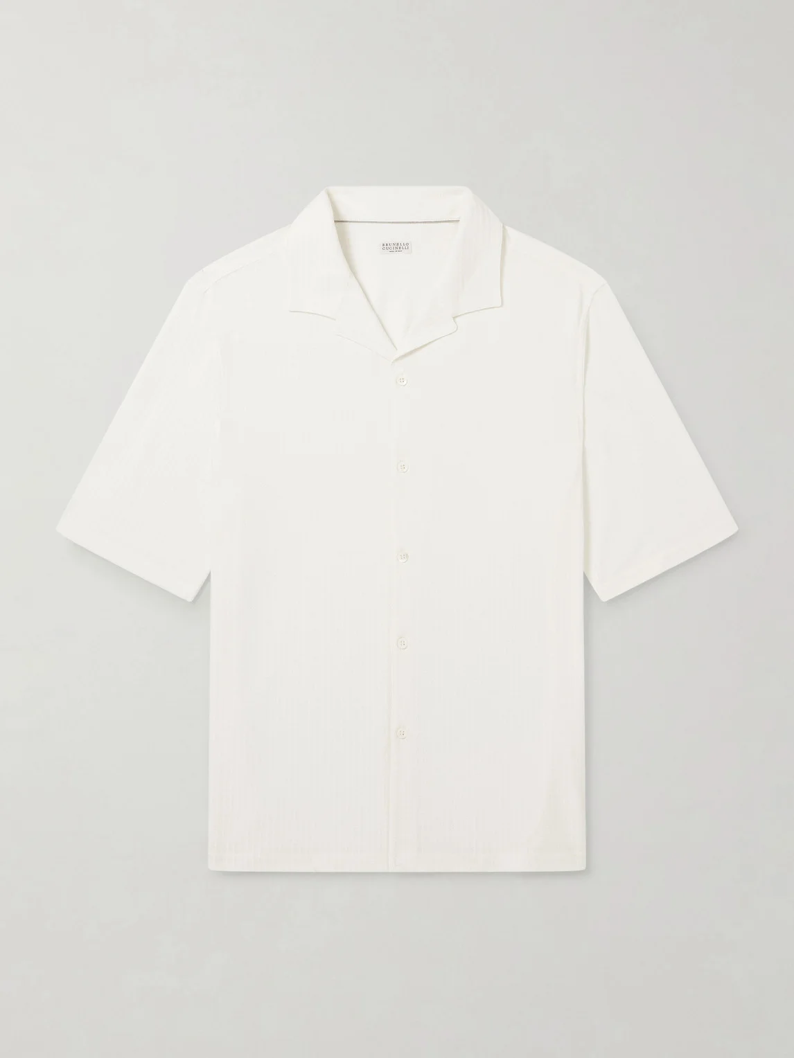 Camp-Collar Herringbone Cotton and Silk-Blend Shirt - 1