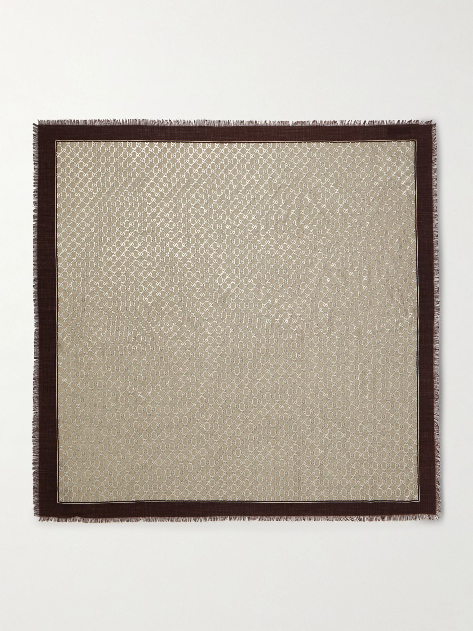 Frayed metallic wool-jacquard scarf Beige - 1