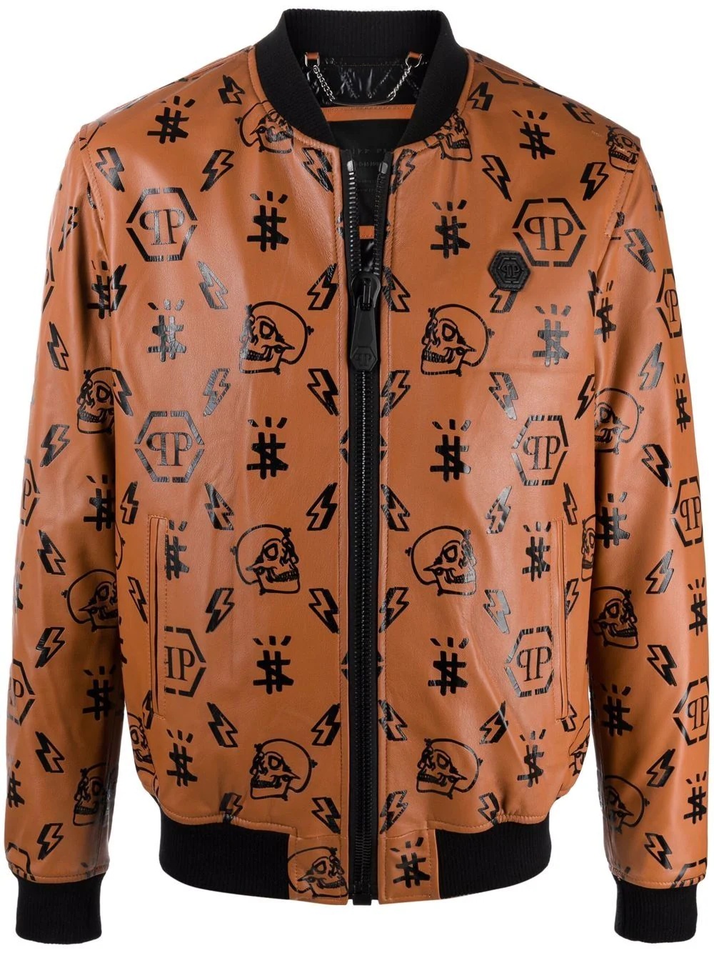 monogram-print leather bomber jacket - 1