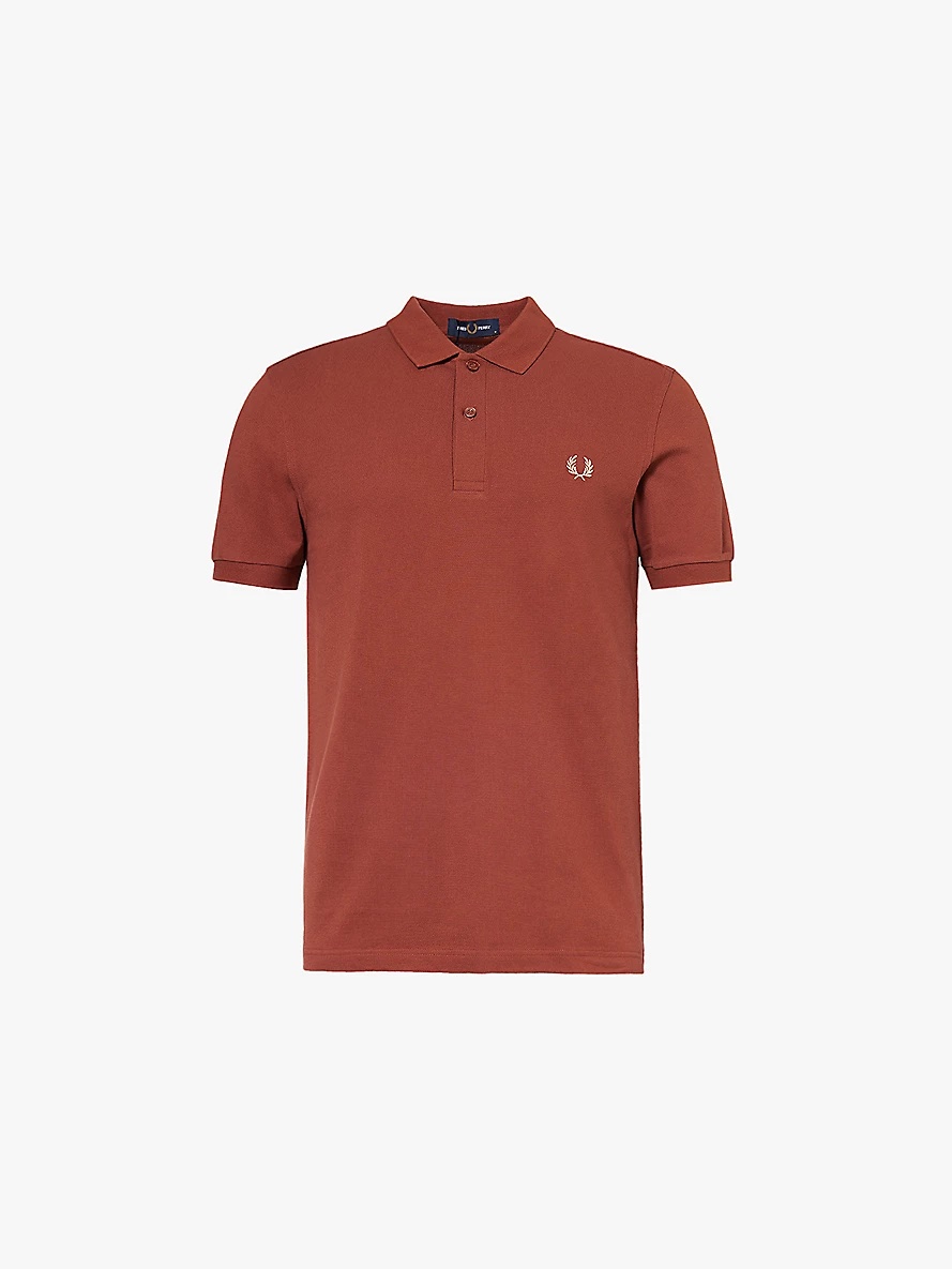 Brand-embroidery short-sleeves regular-fit cotton-piqué polo shirt - 1