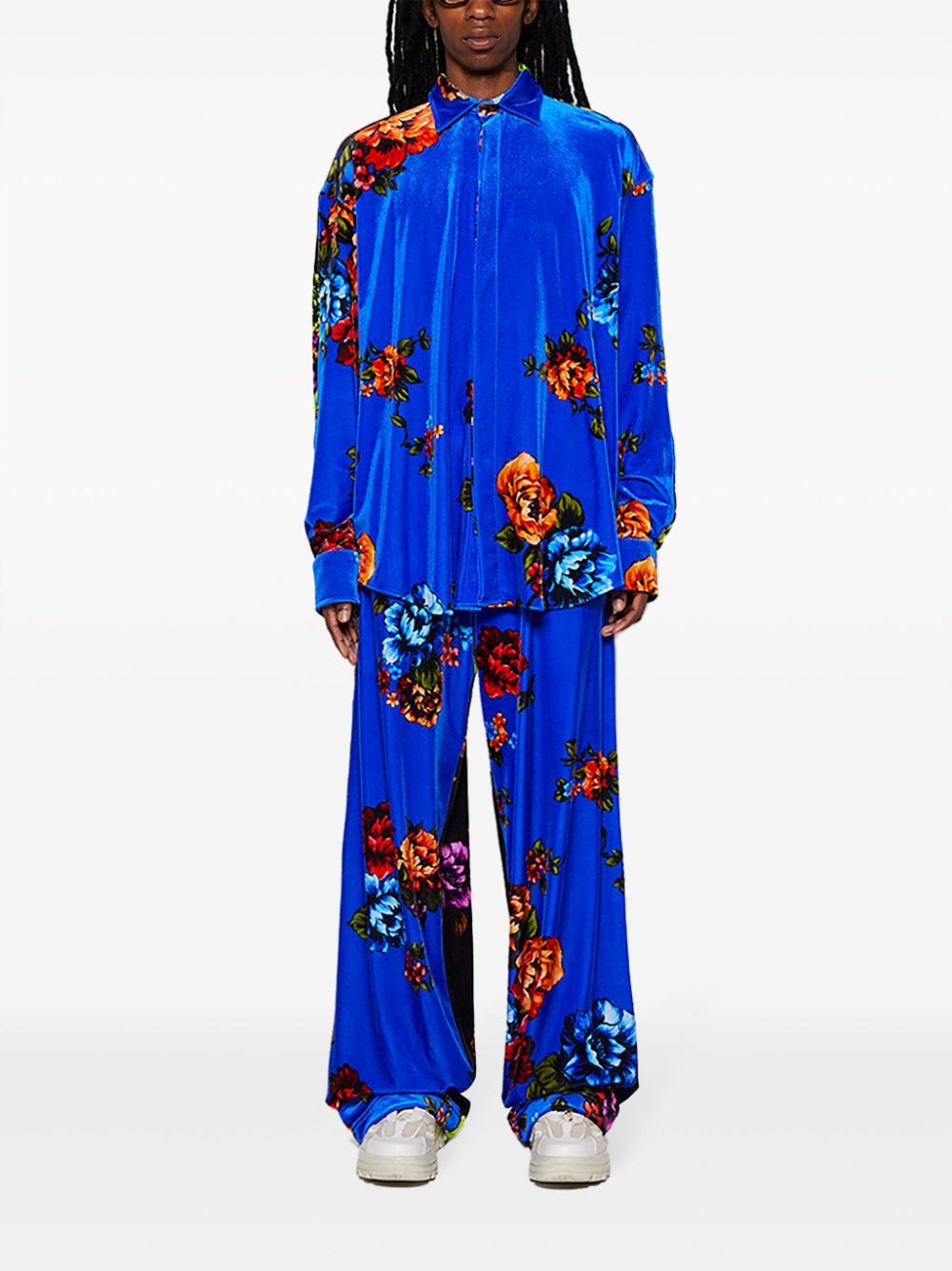 floral-print velvet track pants - 2