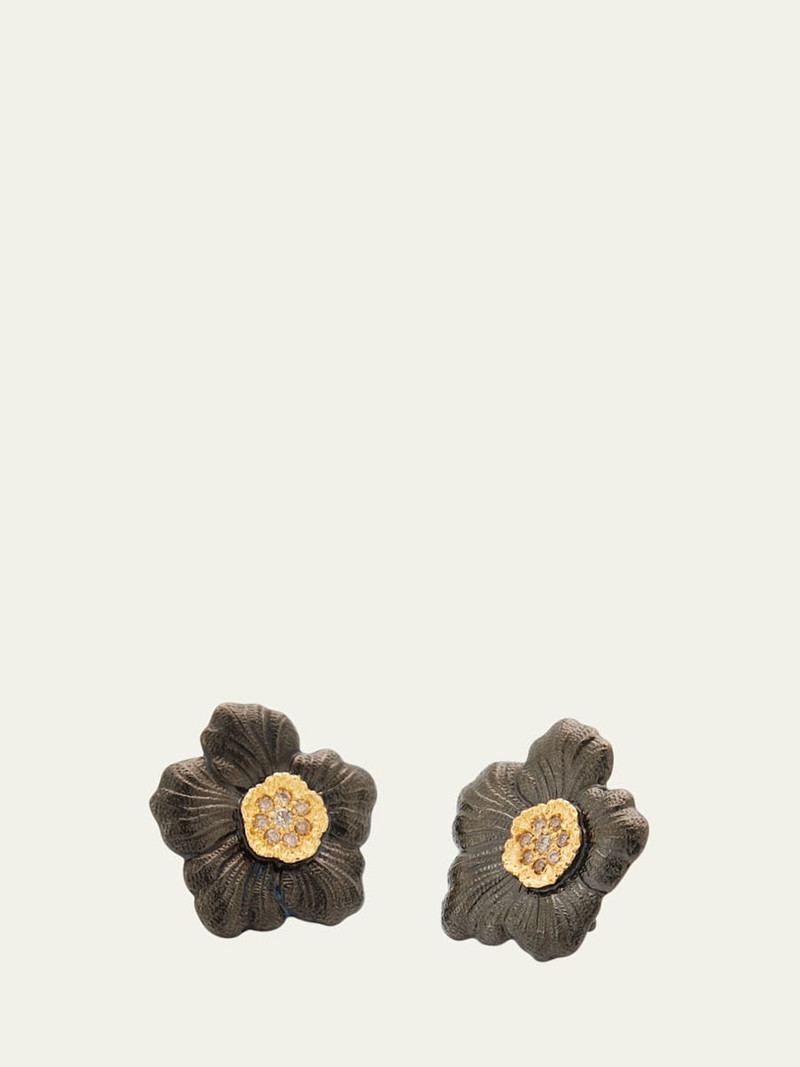 Buccellati Blossom Gardenia Burnished Silver, Gold, Brown Diamond Stud Earring outlook